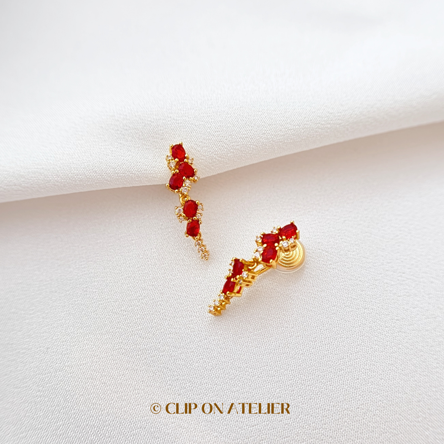 Luxe Ruby CZ Diamond Clip On Earrings