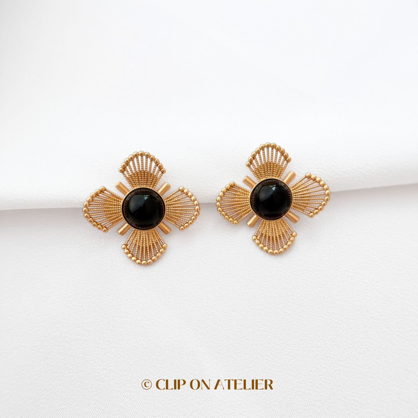 Statement Gold Flower Clip on Earrings