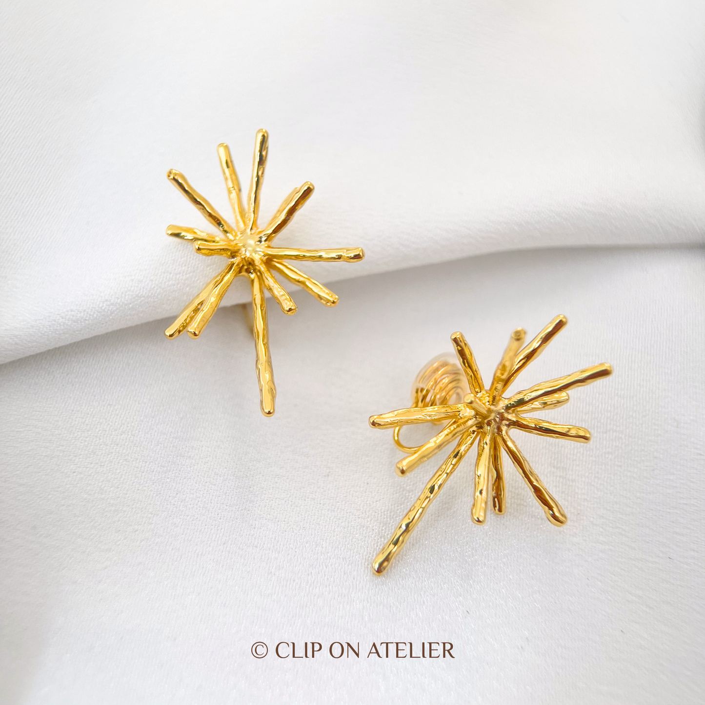 Gold Fireworks Clip On Earrings