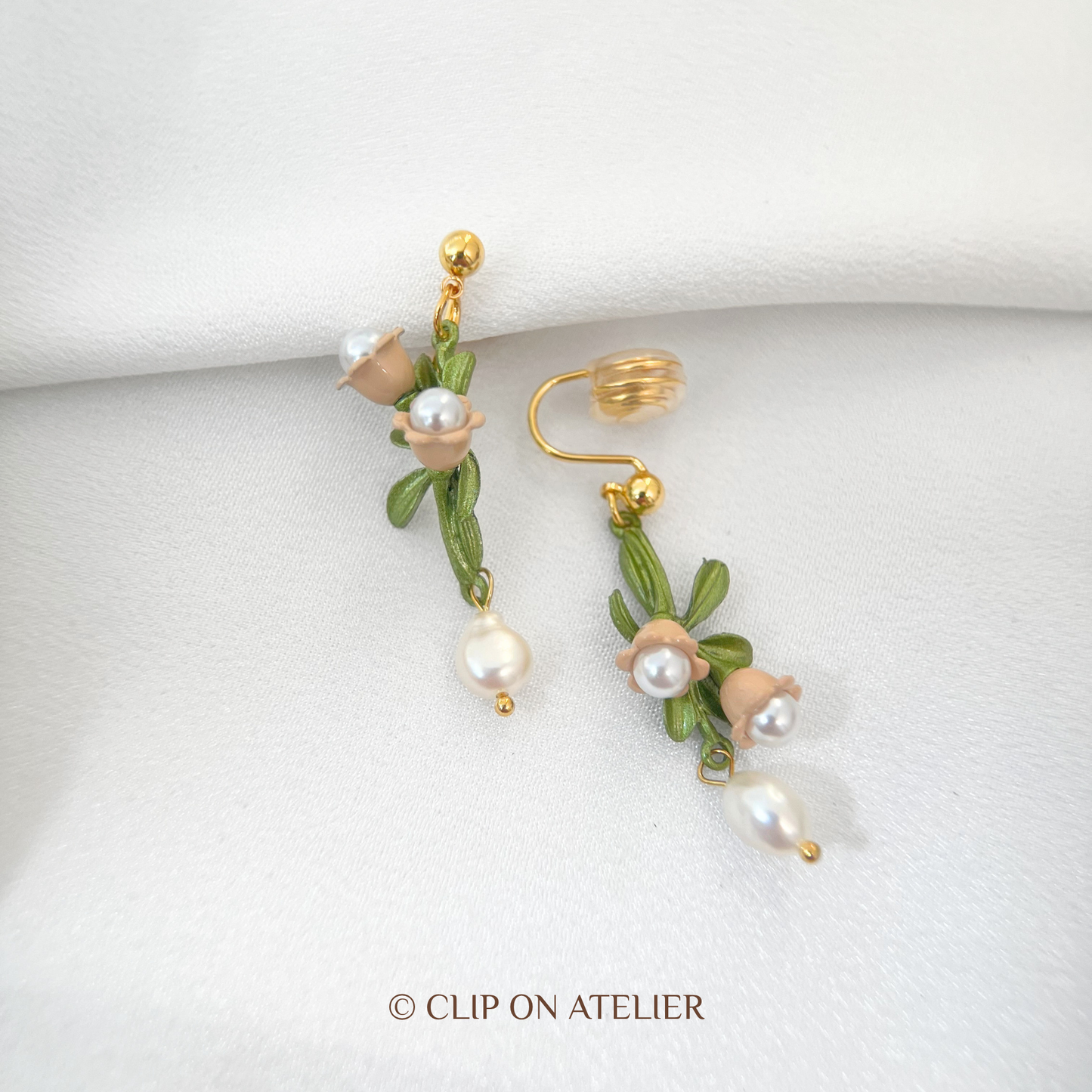 Lily of Valley Pearl Clip On Earrings