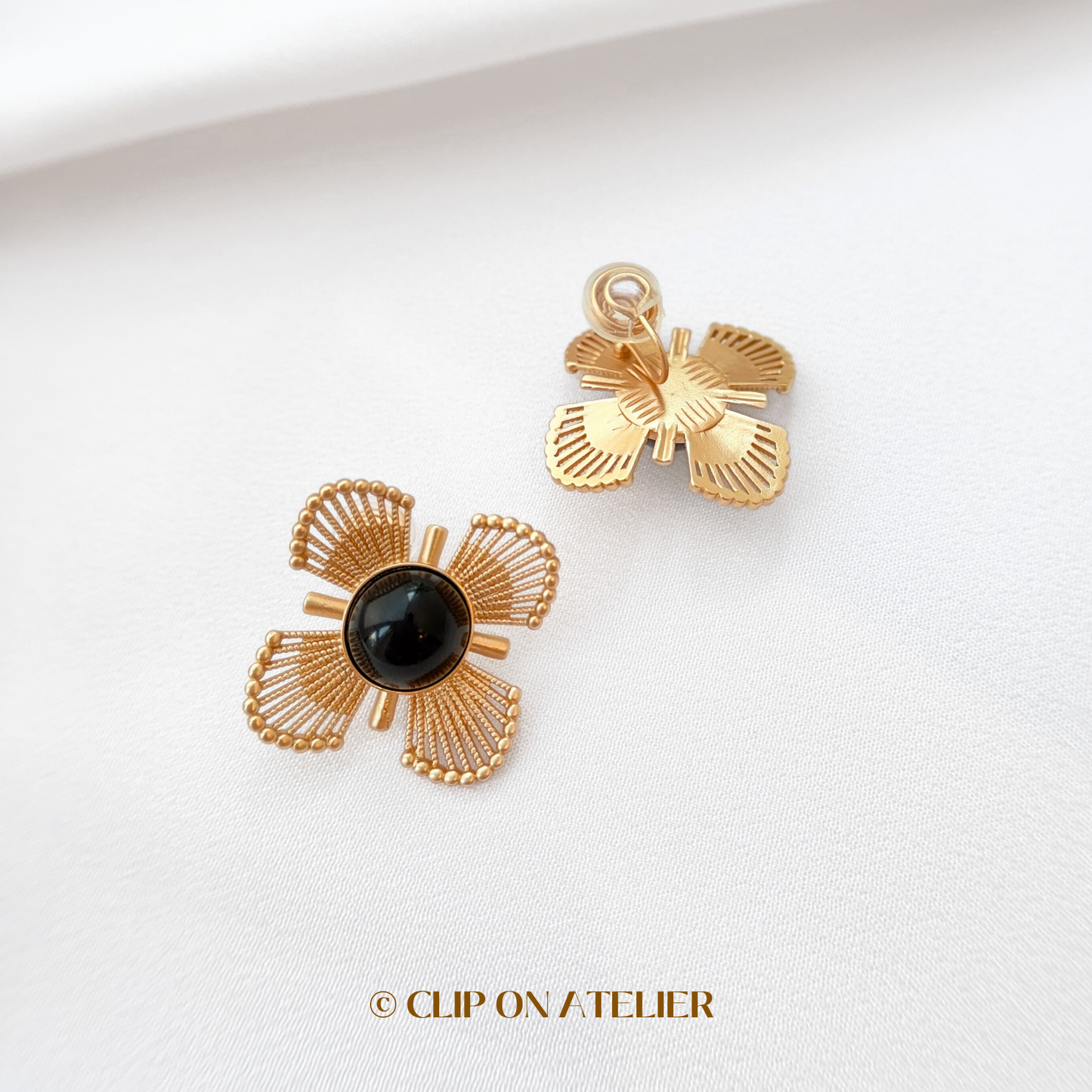 Statement Gold Flower Clip on Earrings