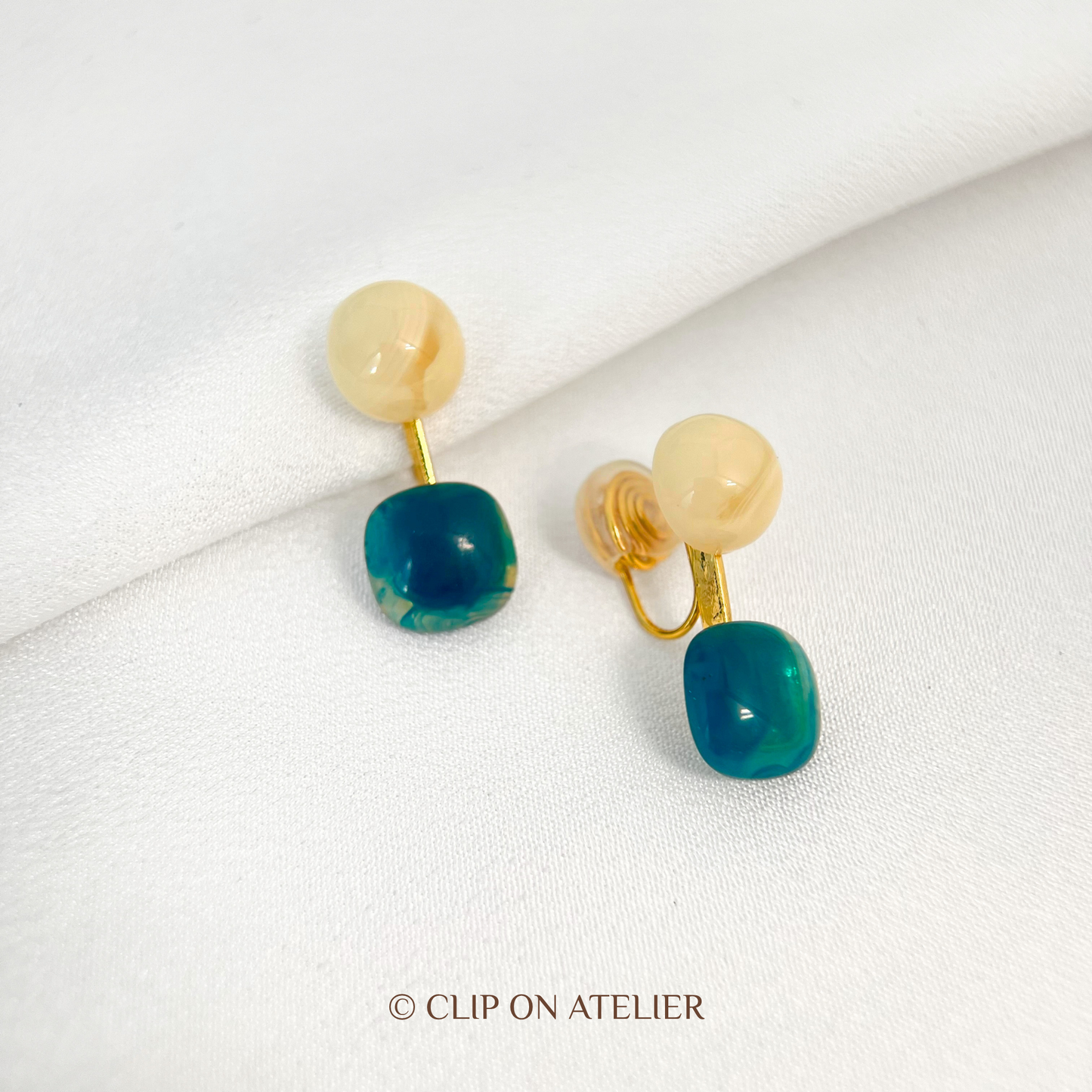 Artsy Watercolor Blue Resin Drop Clip On