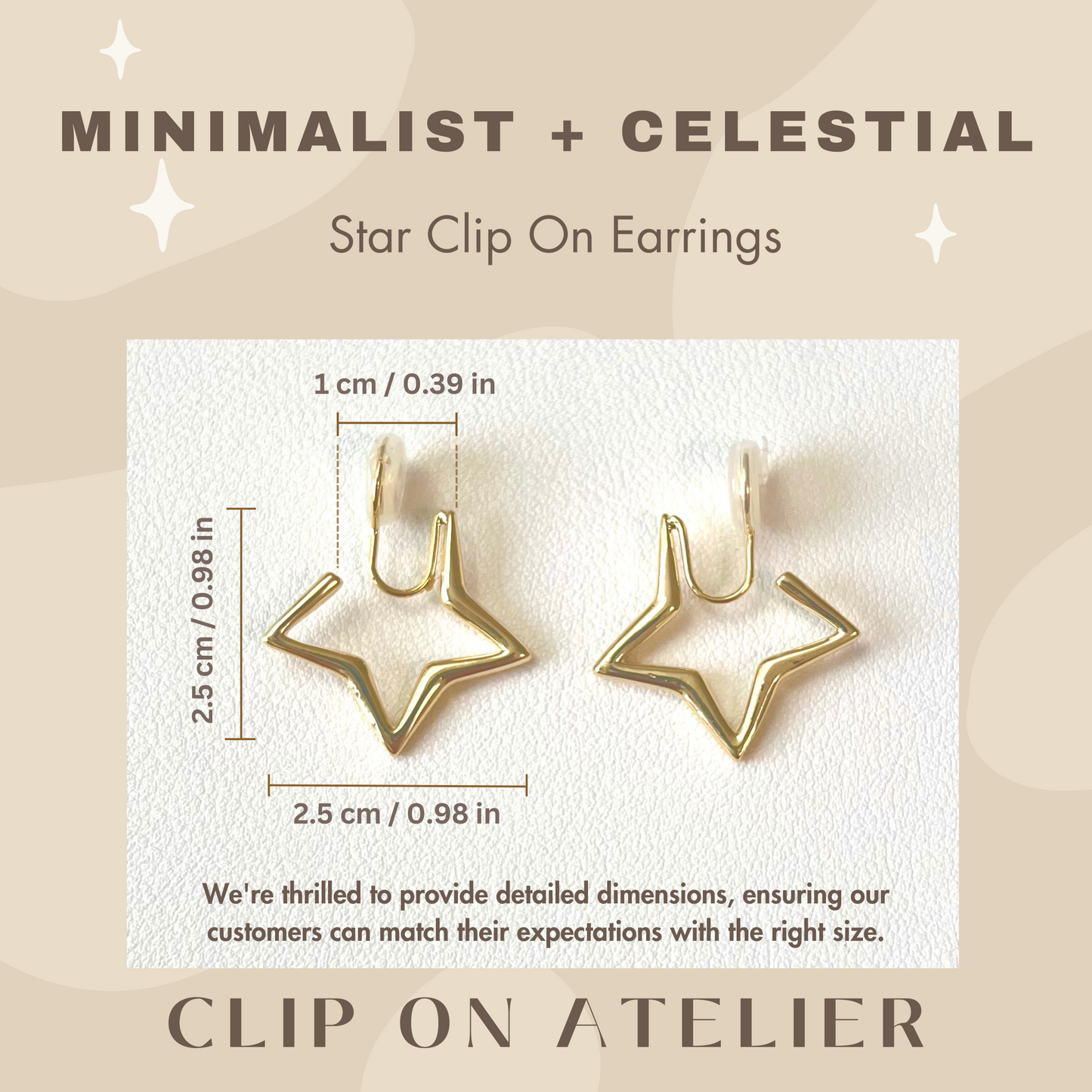 Minimalist Star Clip On Earrings | Sliver Gold