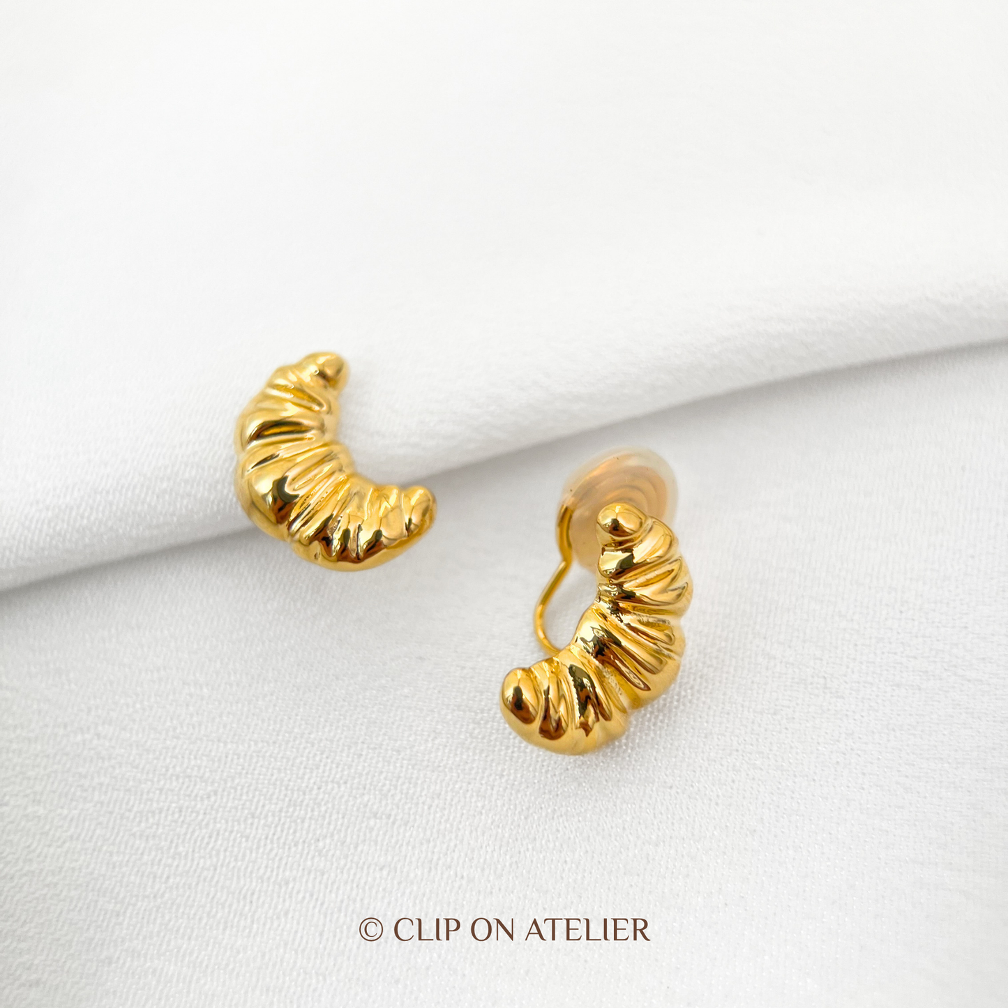 Gold Croissant Clip-On Earrings