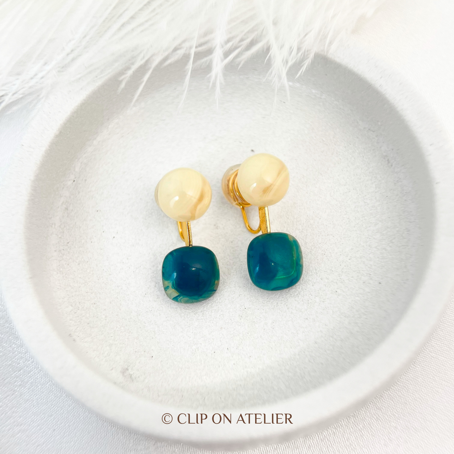 Artsy Watercolor Blue Resin Drop Clip On