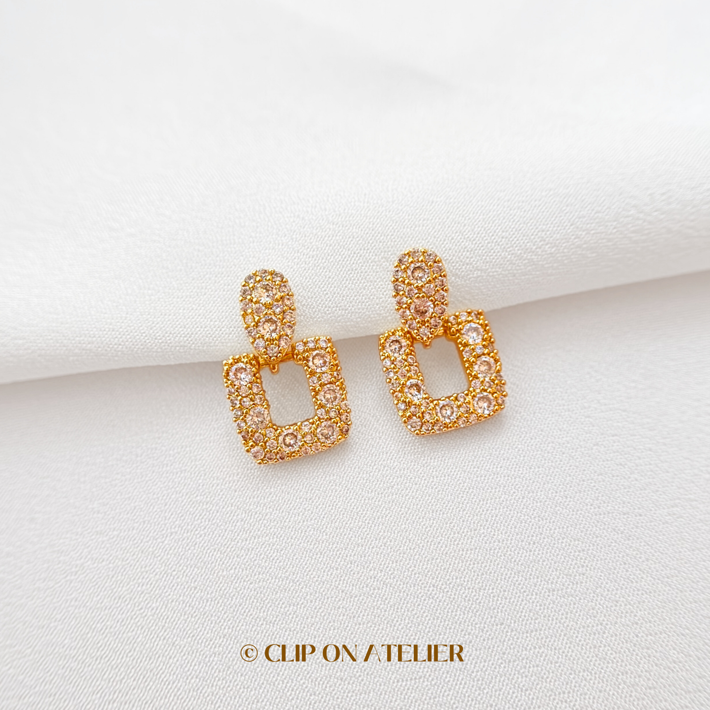Luxe Art Deco CZ Diamond Clip On Earrings