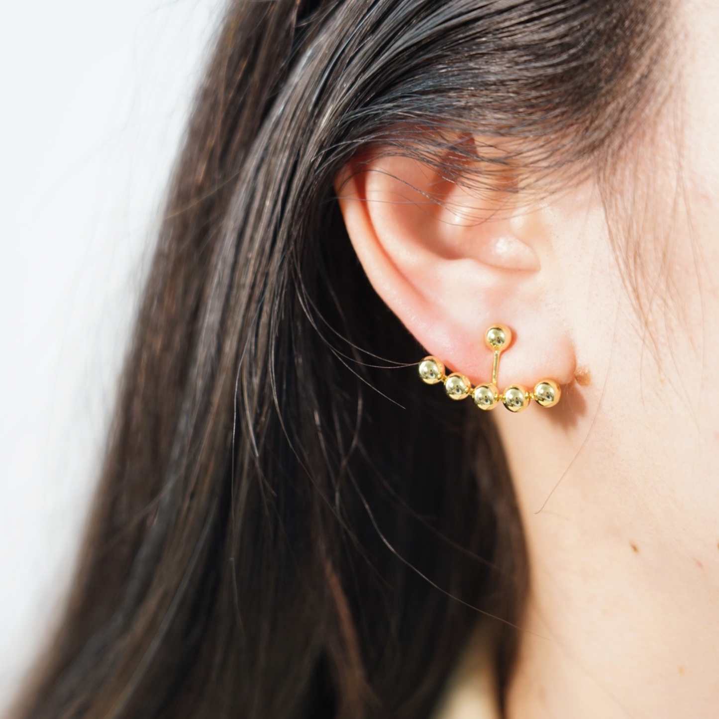 Small Balls Arc Shape Clip On Earrings, Gold & Silver