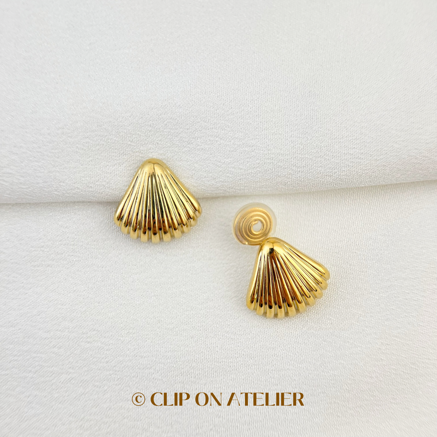 Gold Shell Statement Clip On Earrings