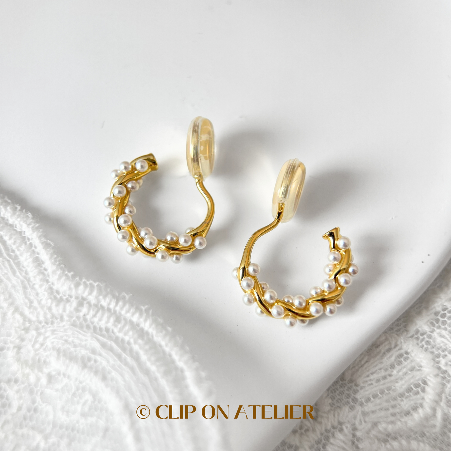 French Chic Style Twisted Pearl Hoop Clip On Earrings