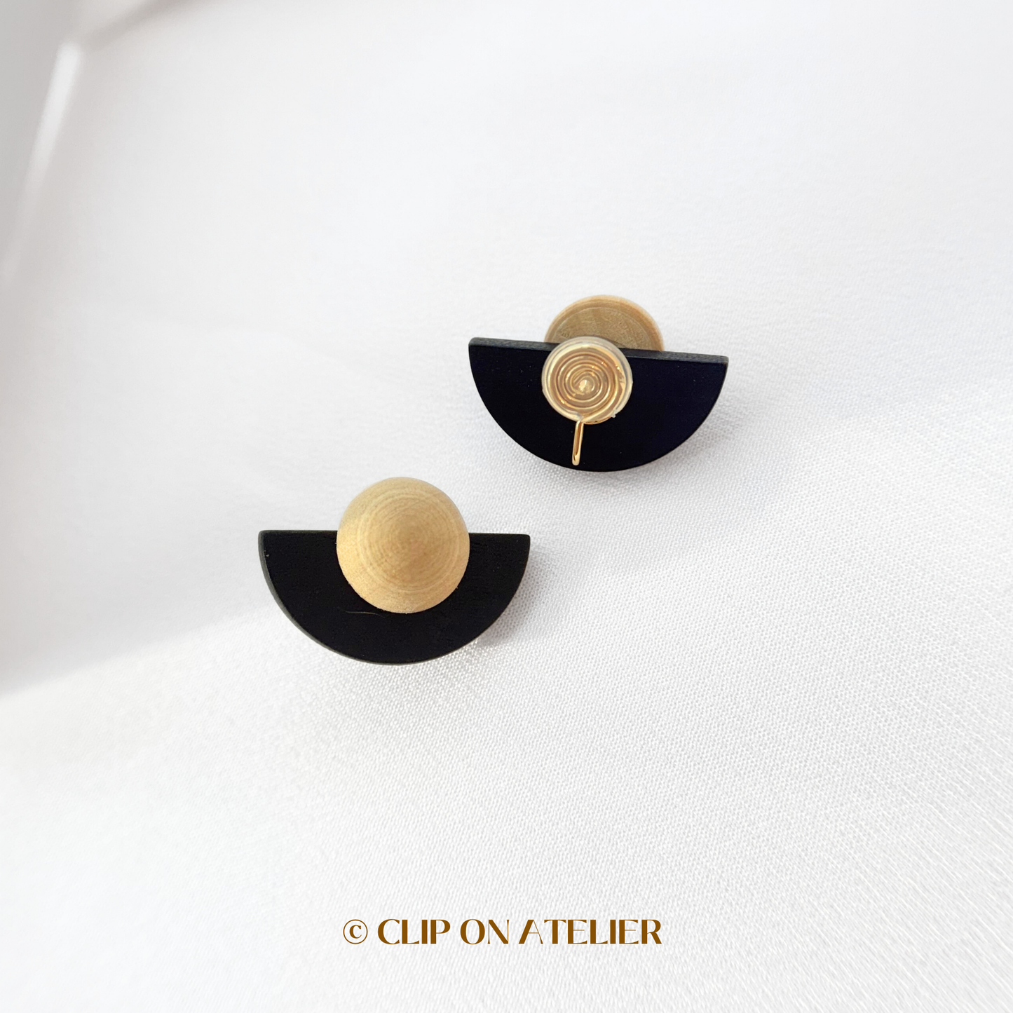 Japanese Style Wood Geometric Clip on Earrings