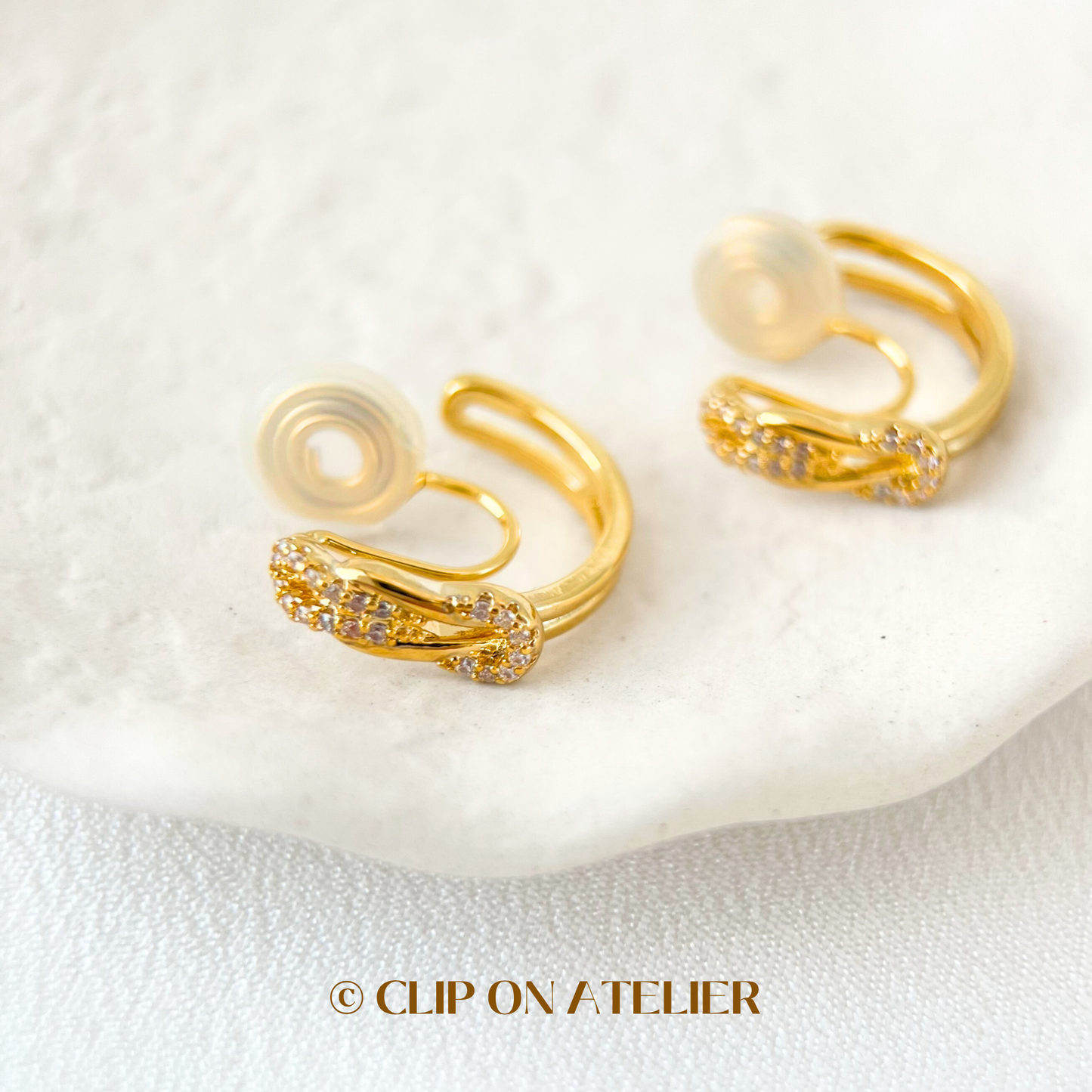 French Chic Belt Detail CZ Diamond Hoop Clip On Earrings by