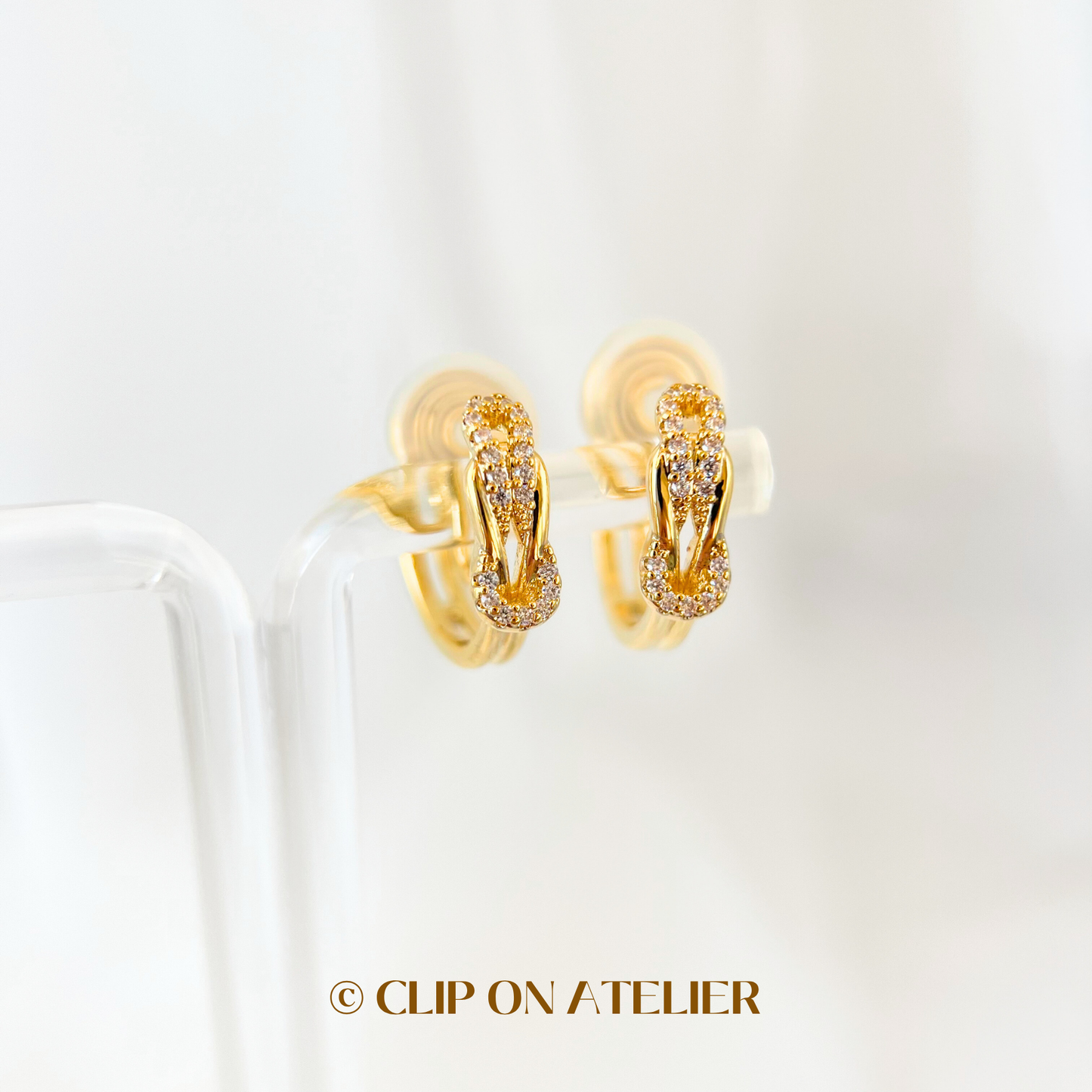 French Chic Belt Detail CZ Diamond Hoop Clip On Earrings by