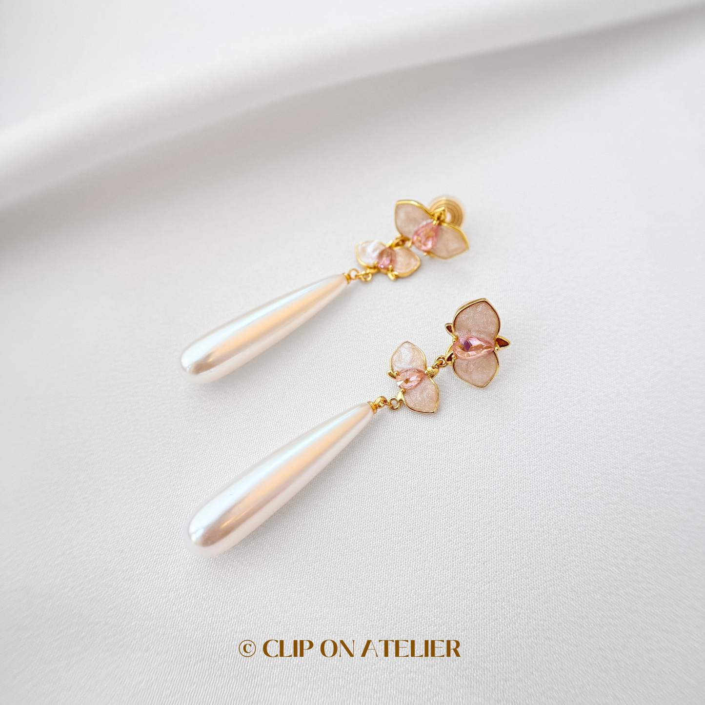 Fairy Orchids CZ Diamond Crystal Pearl Clip On Earrings