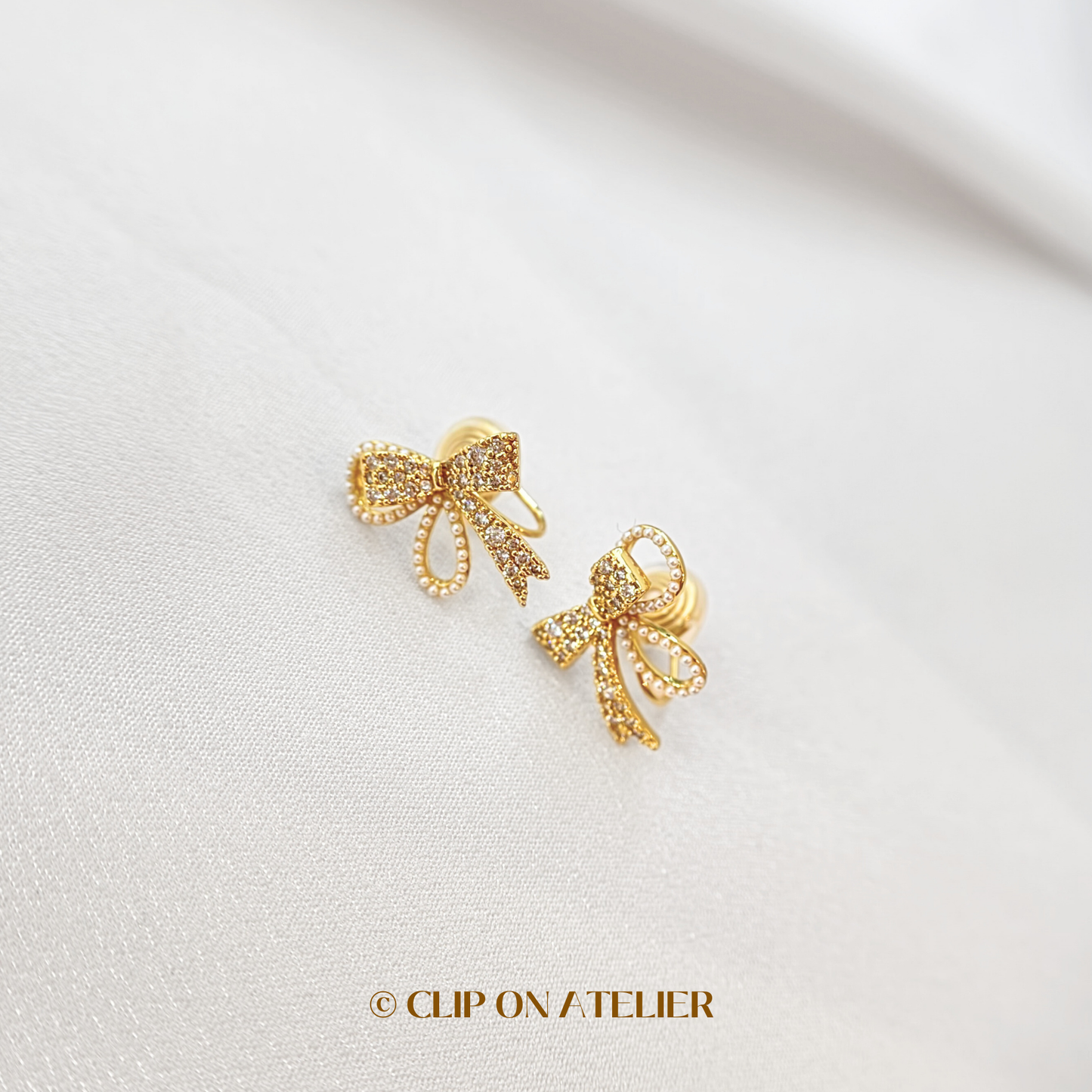 Dainty Sparkling Bow Tie Clip On Earrings