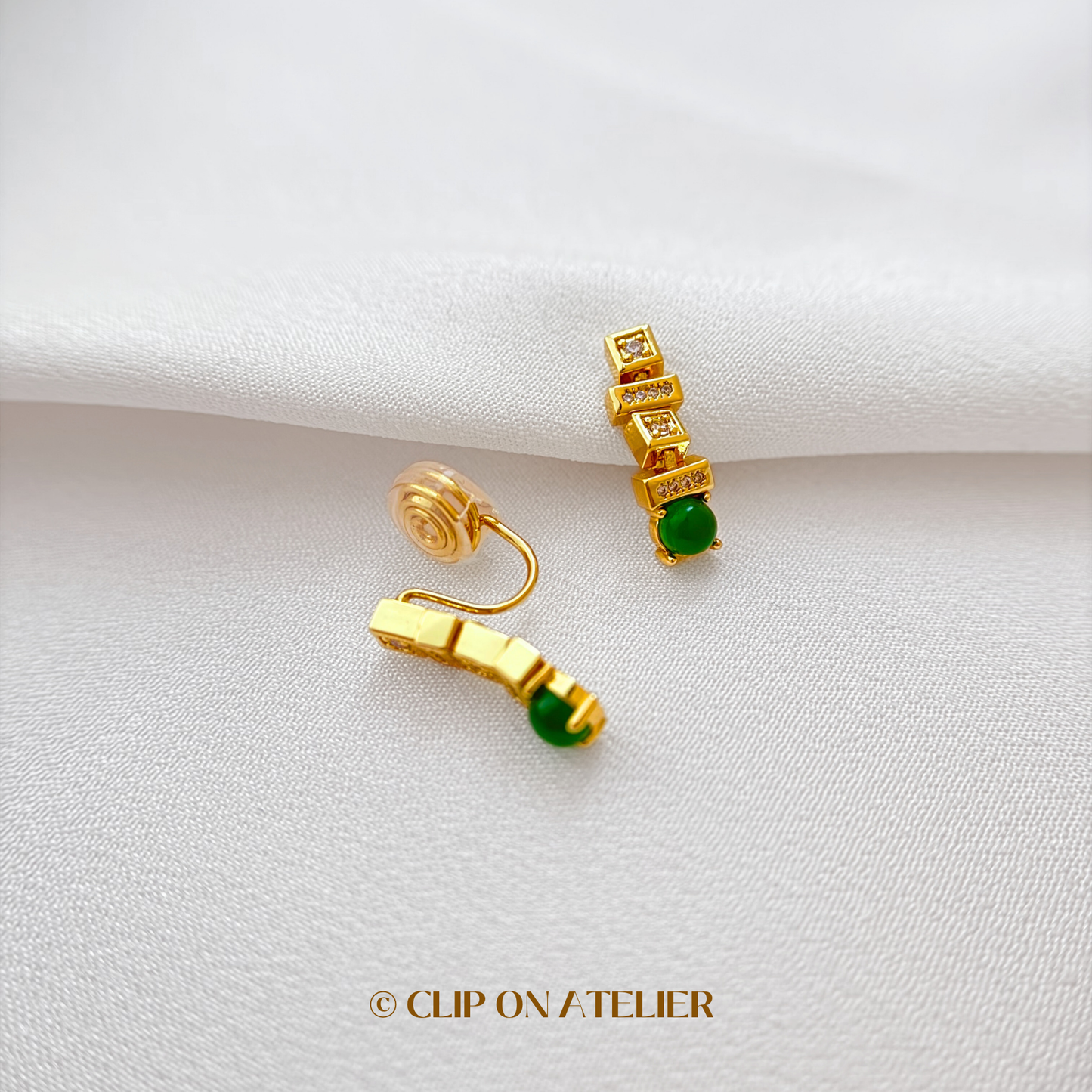 Art Deco Green CZ Diamond Clip on Earrings