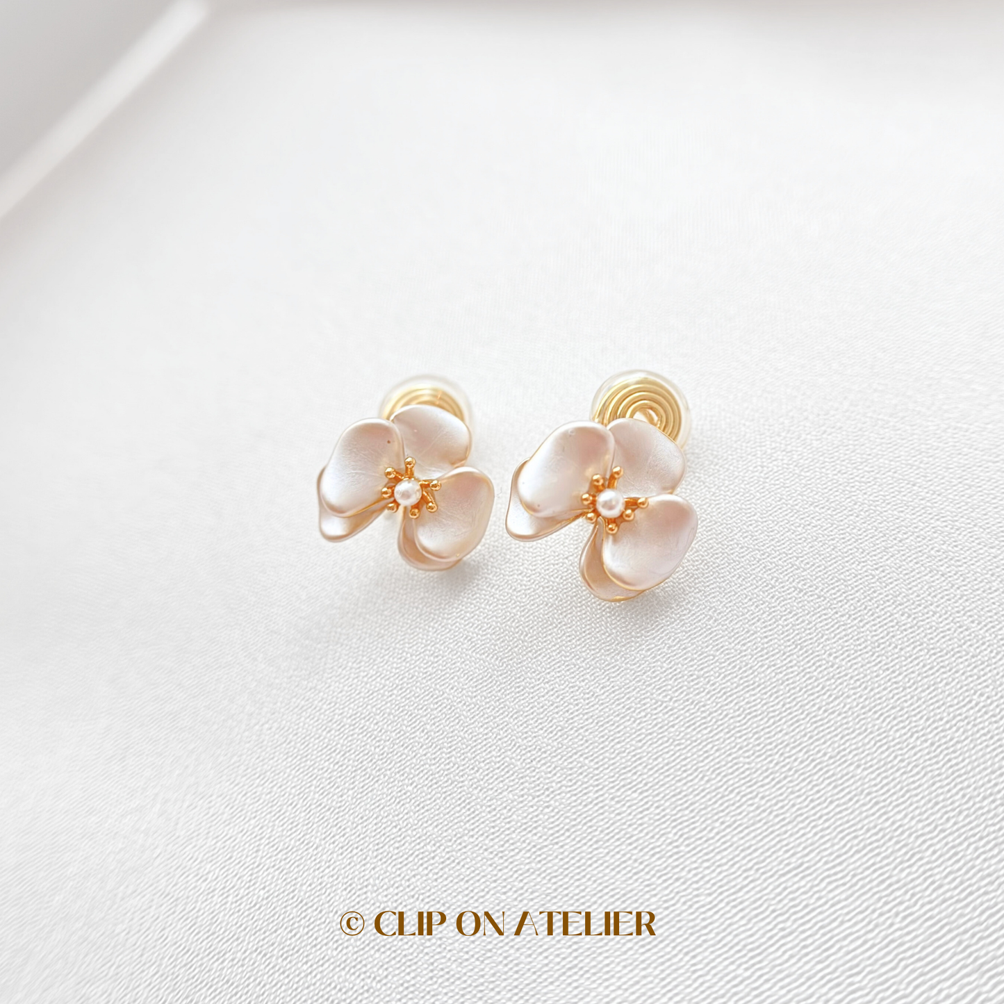Elegant White Camellia Clip On Earrings