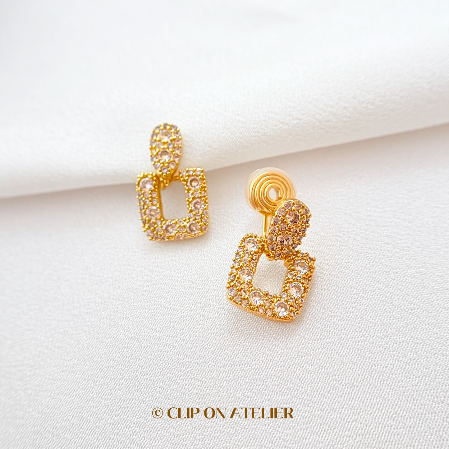 Luxe Art Deco CZ Diamond Clip On Earrings