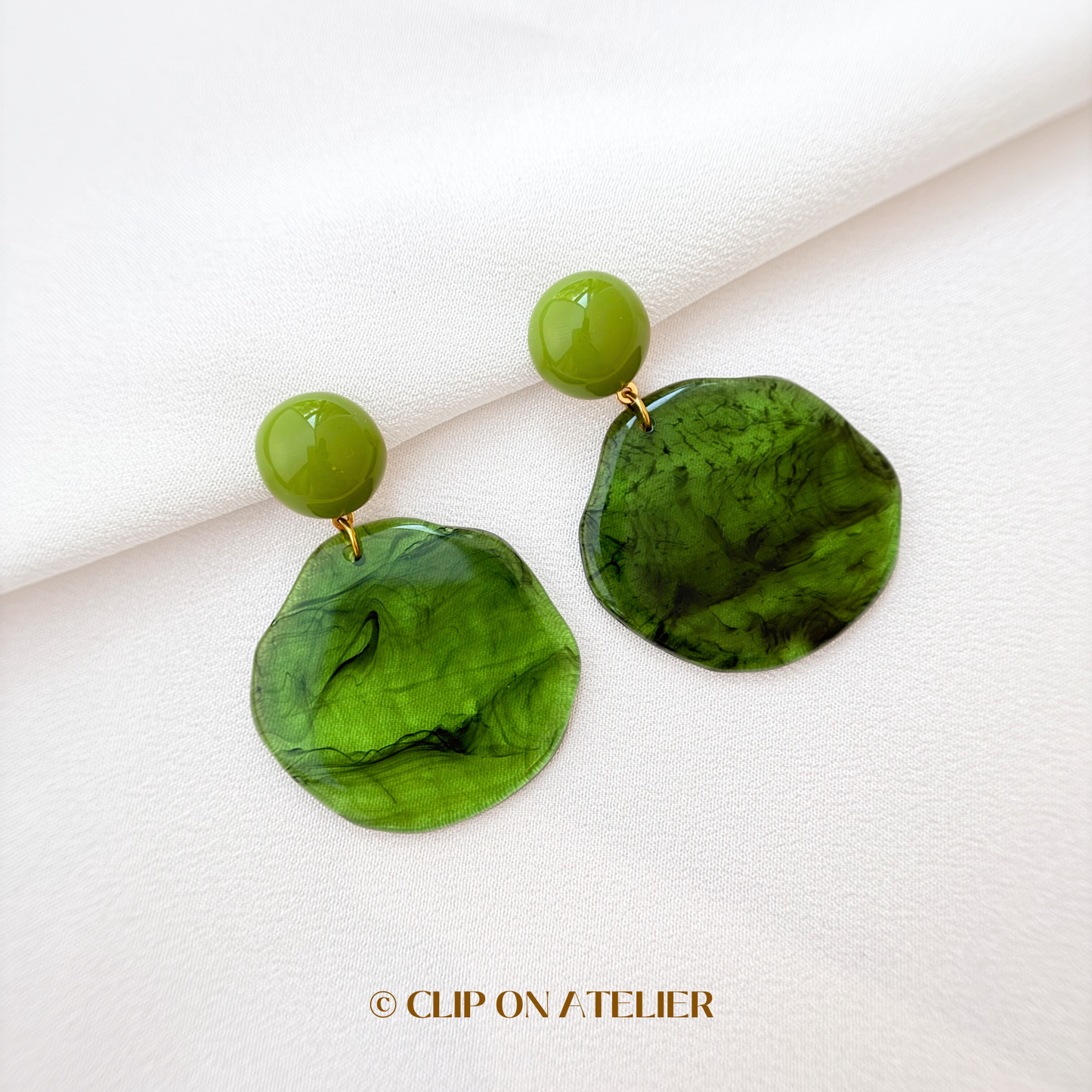 Artistic Statement Green Watercolor Clip On Earrings