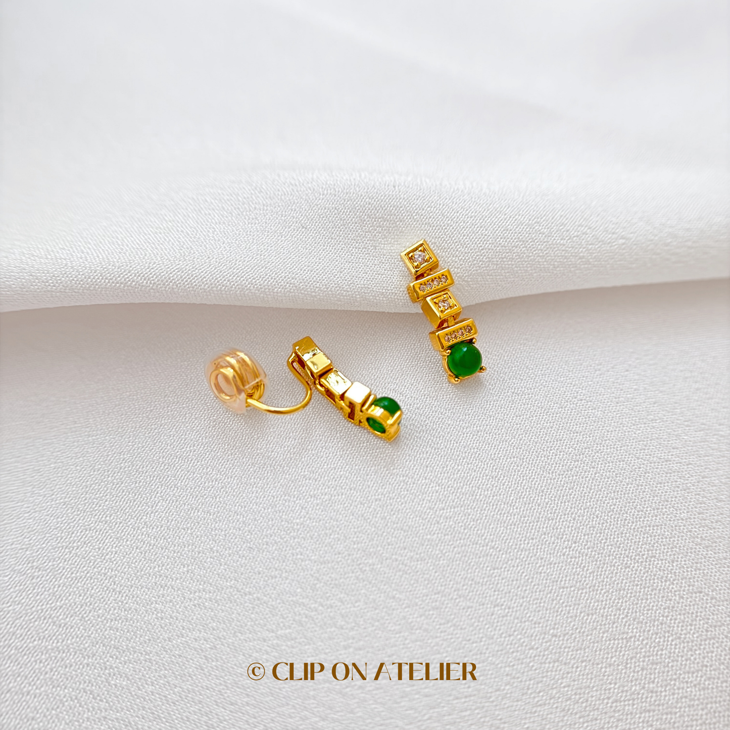 Art Deco Green CZ Diamond Clip on Earrings