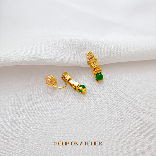 Art Deco Green CZ Diamond Clip on Earrings