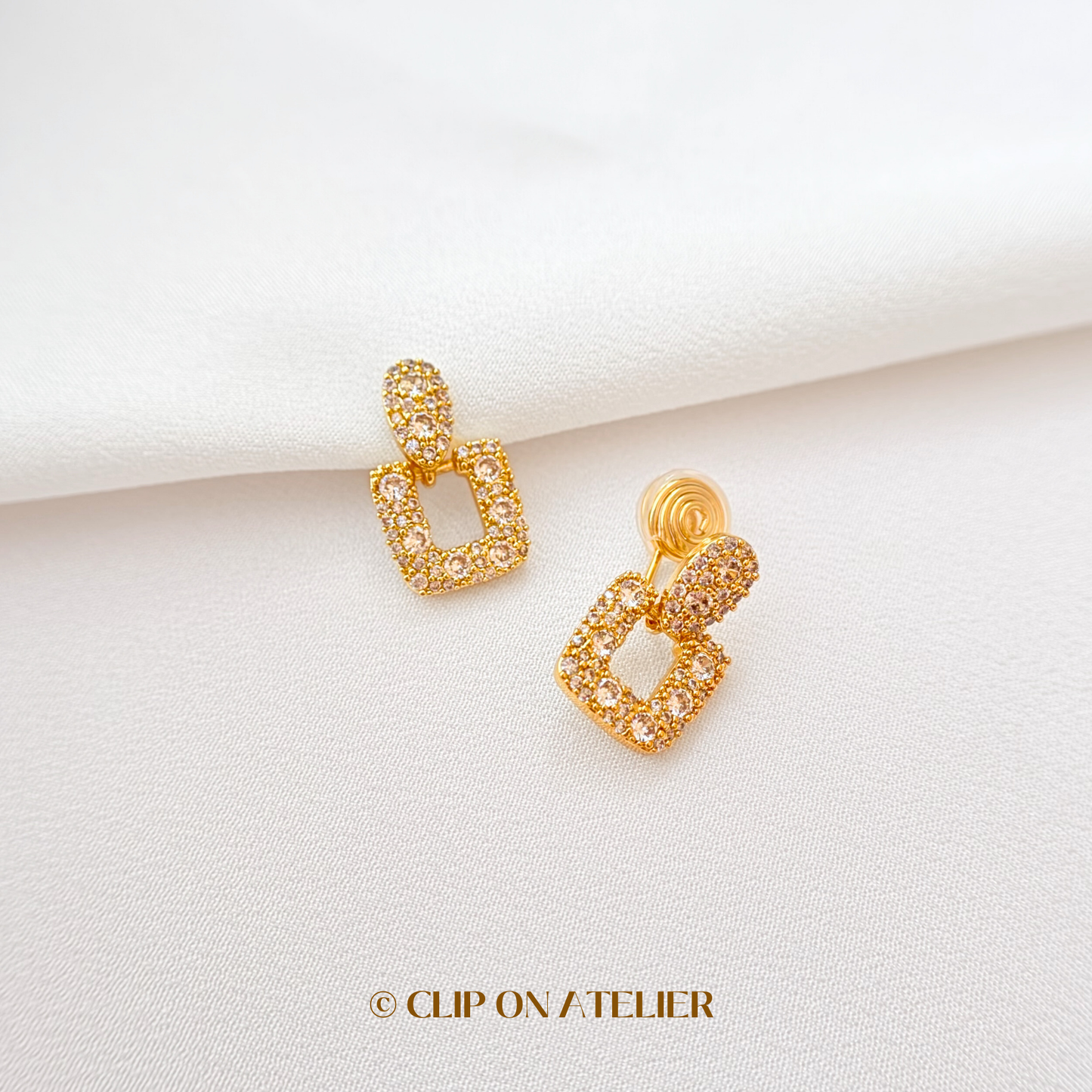 Luxe Art Deco CZ Diamond Clip On Earrings