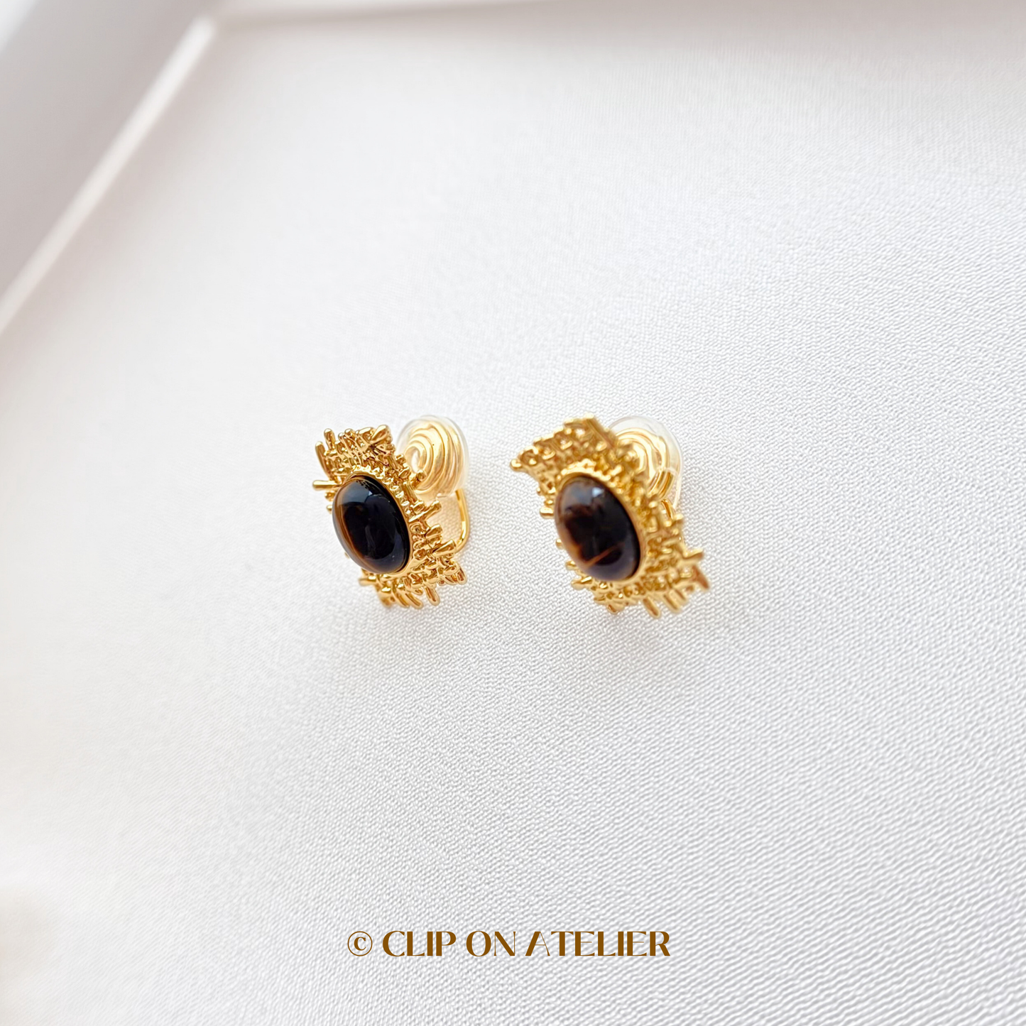 Statement Tiger’s Eye Modern Clip On Earrings