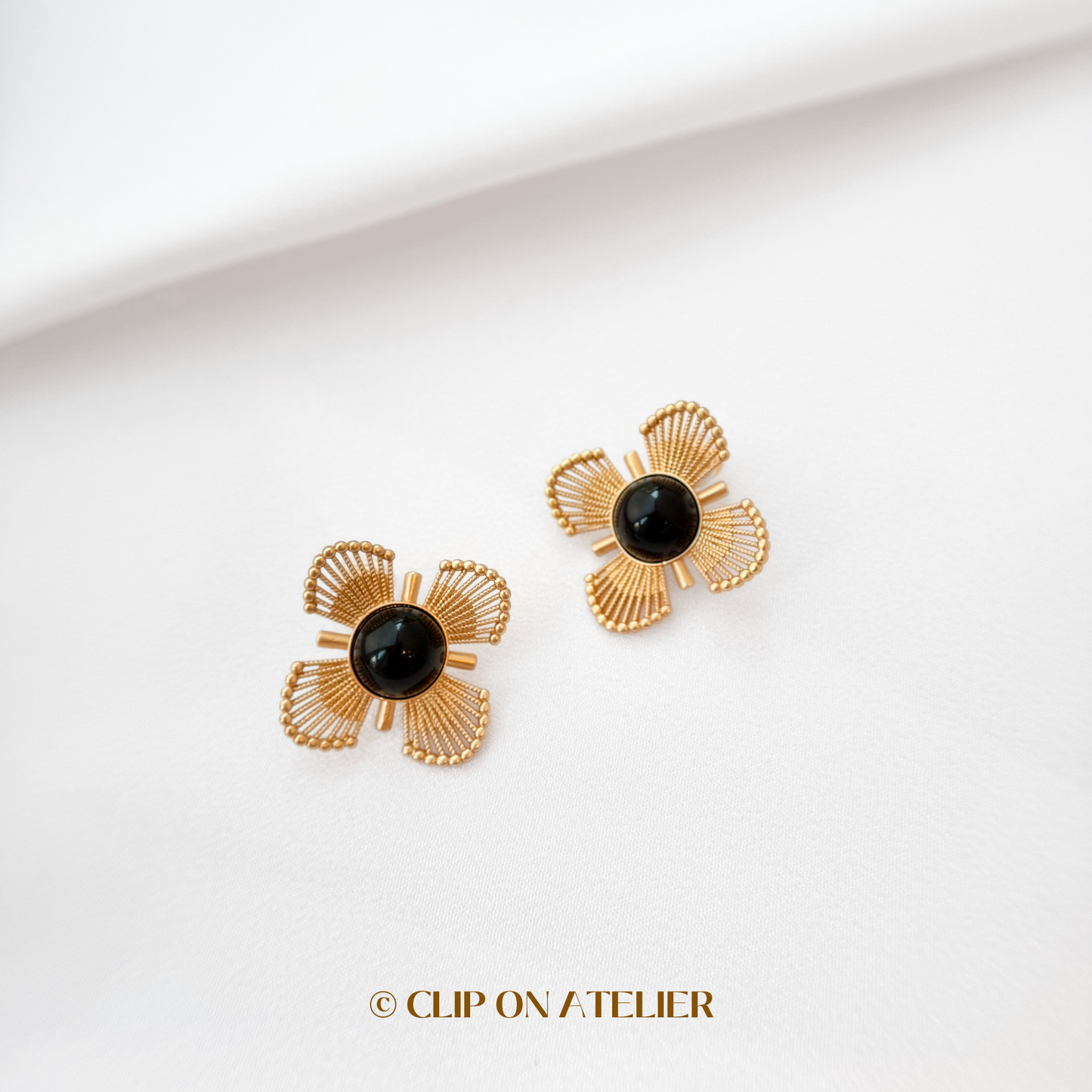 Statement Gold Flower Clip on Earrings
