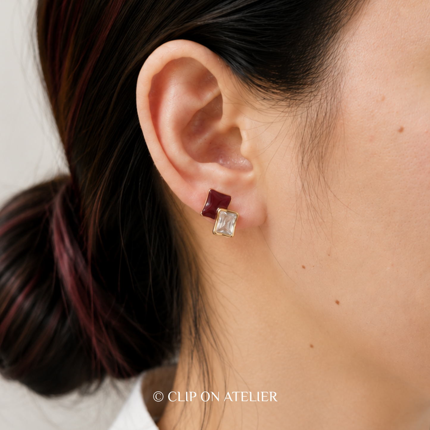 Red Geometric Diamond Clip On Earrings
