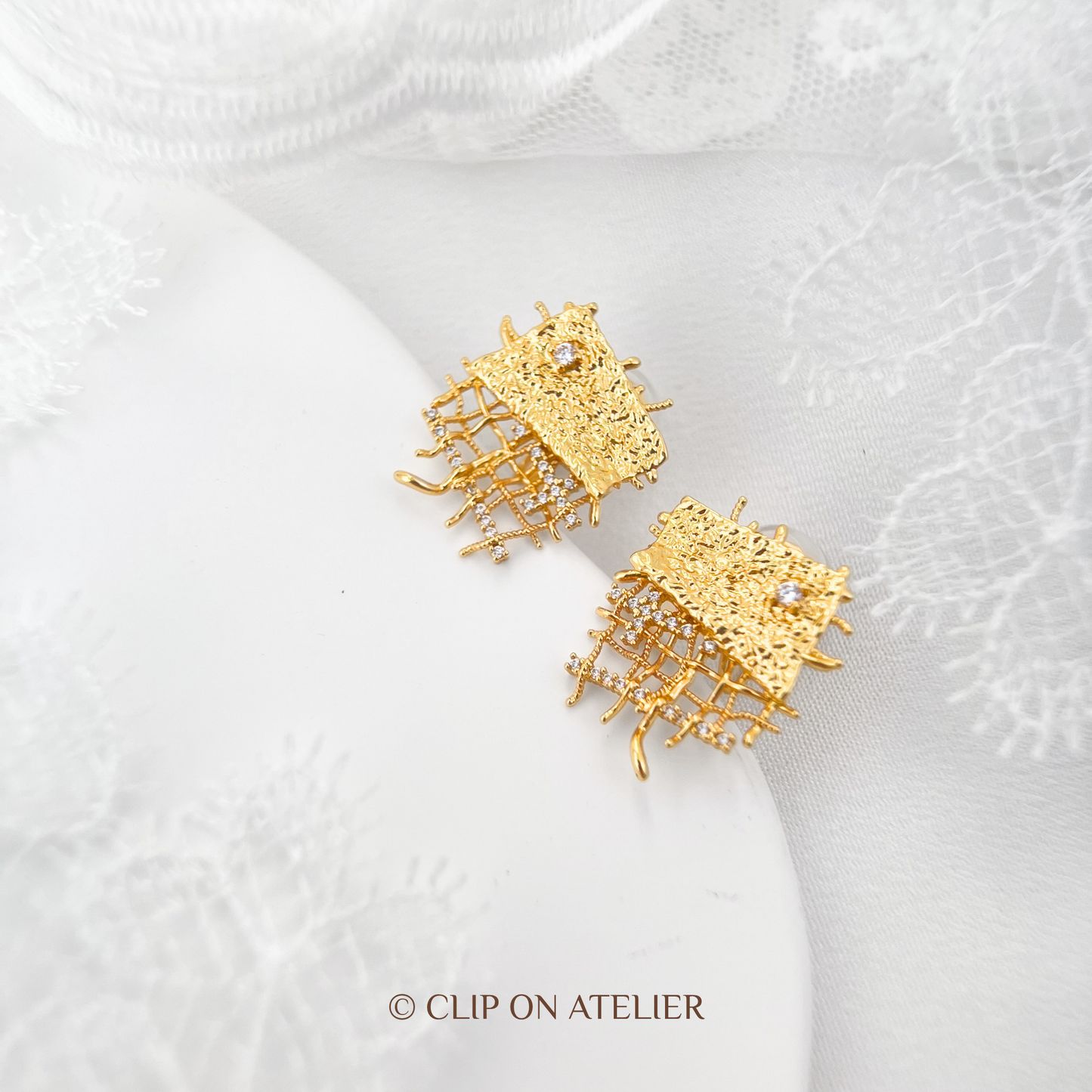 Artisan Gold Weave Clip-On Earrings