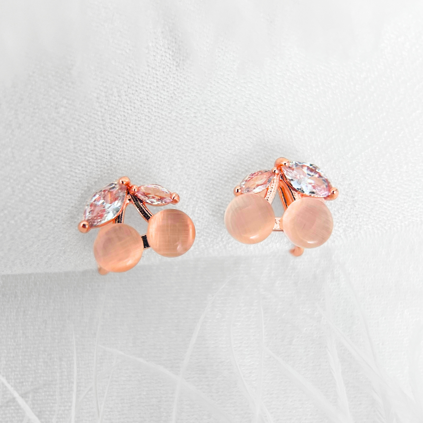 Small Cherries Hoop Clip On Earrings, Rose Gold