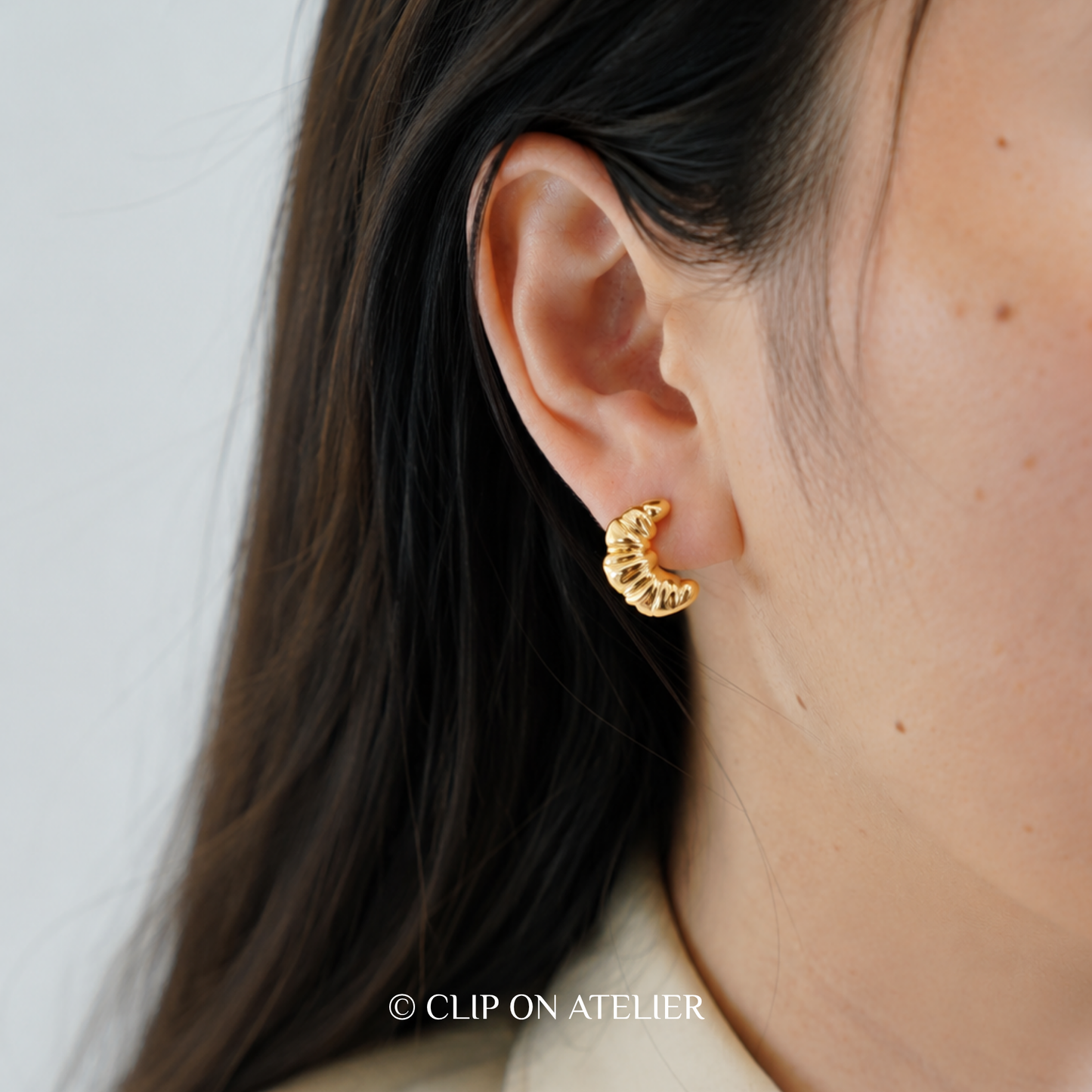 Gold Croissant Clip-On Earrings