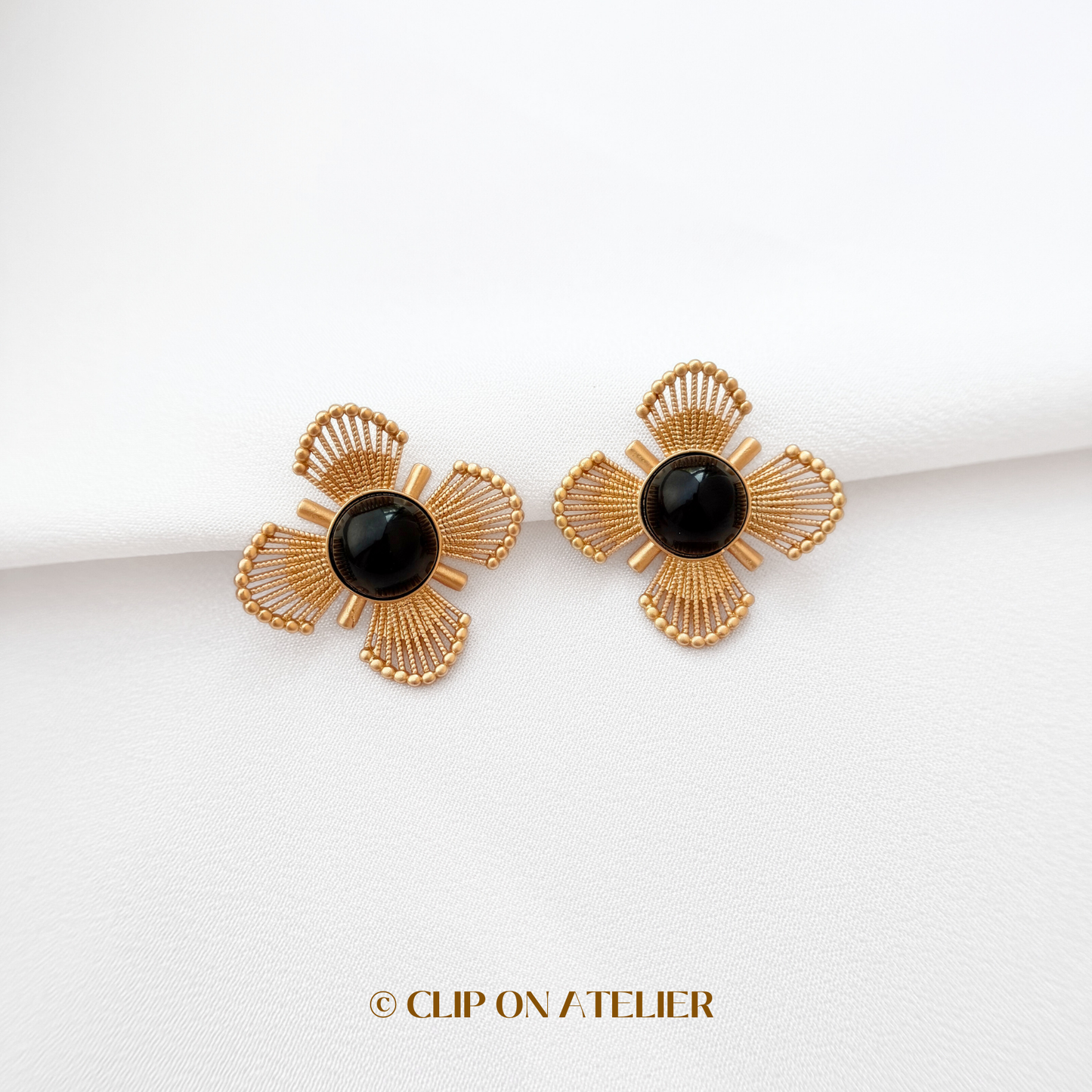 Statement Gold Flower Clip on Earrings