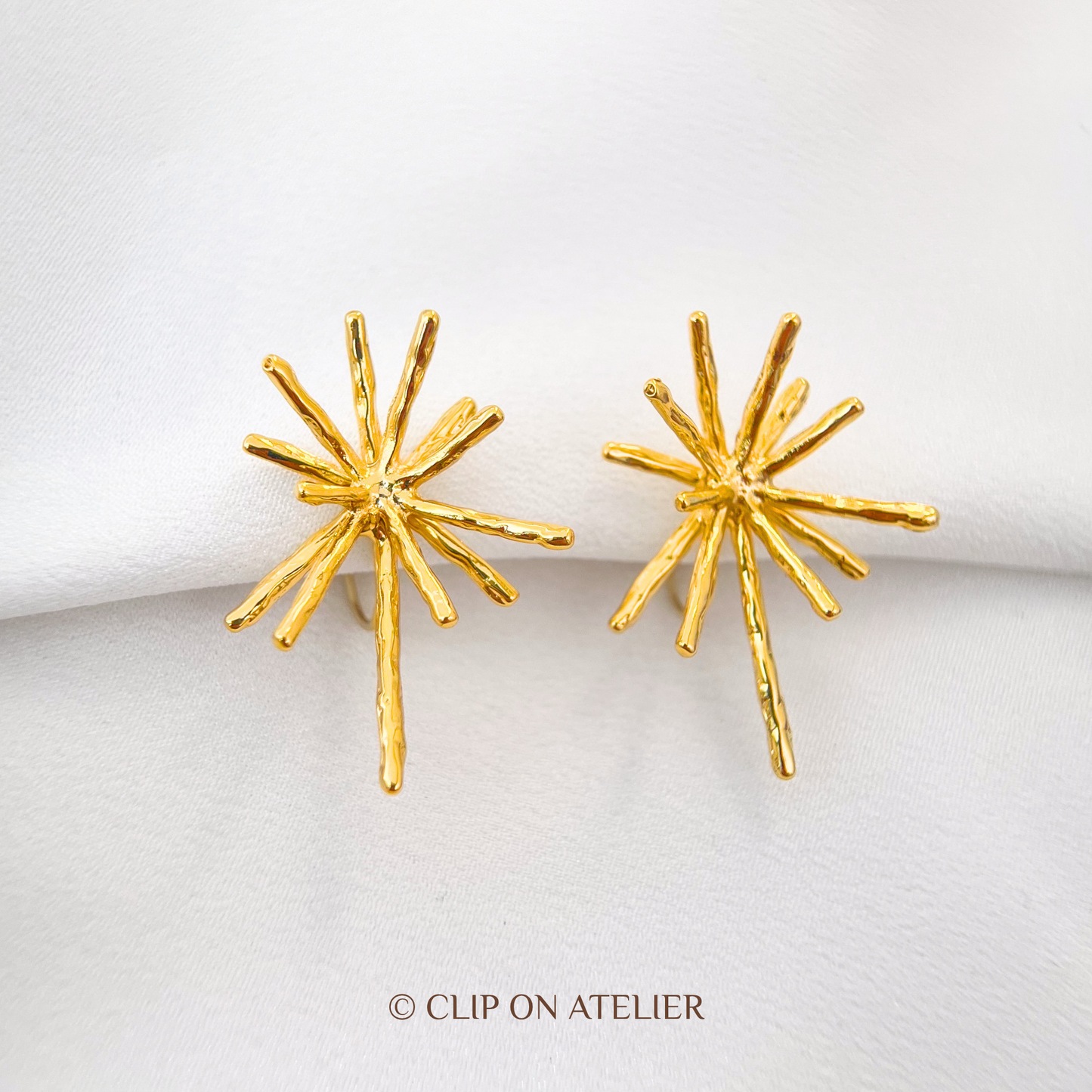 Gold Fireworks Clip On Earrings