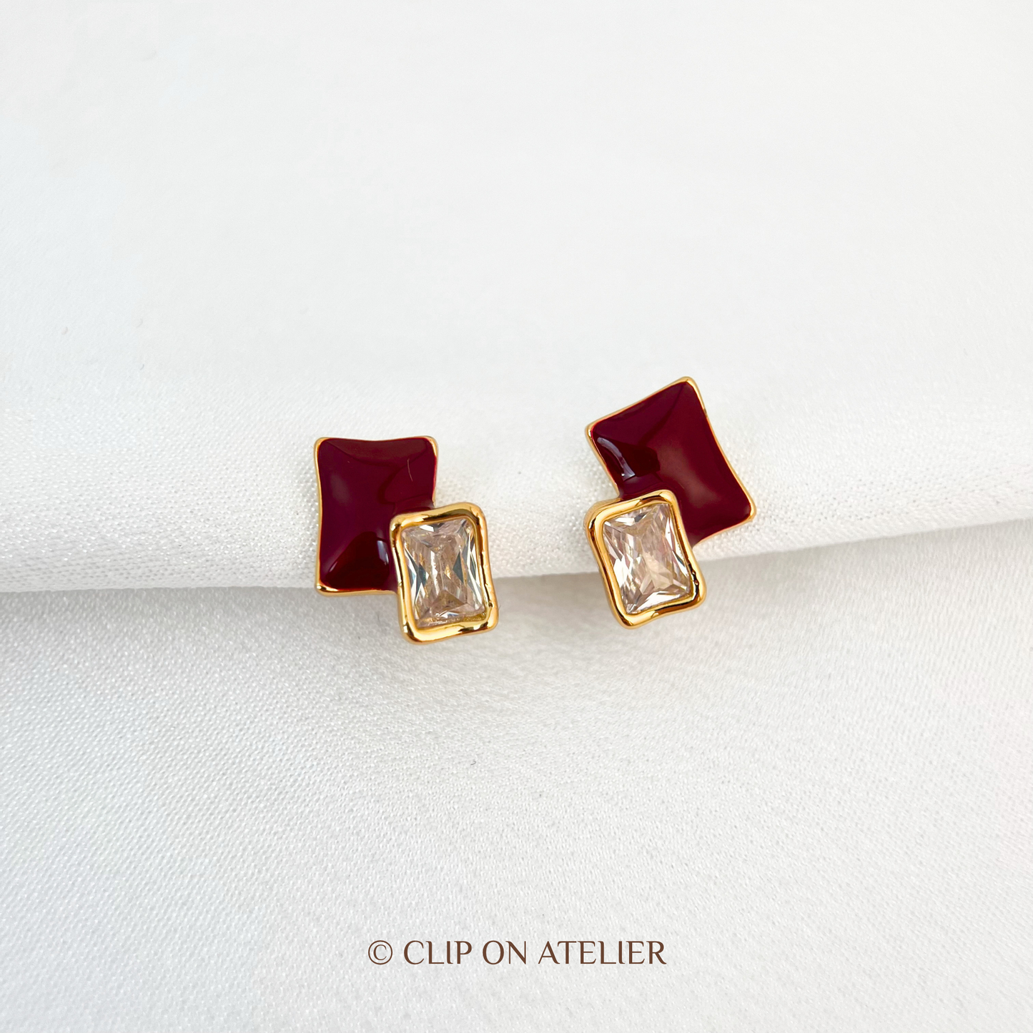 Red Geometric Diamond Clip On Earrings