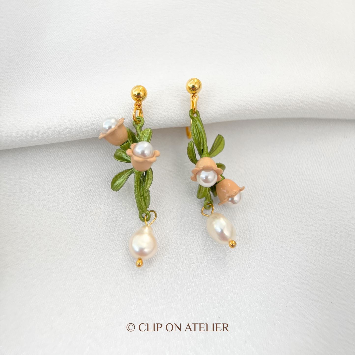Lily of Valley Pearl Clip On Earrings