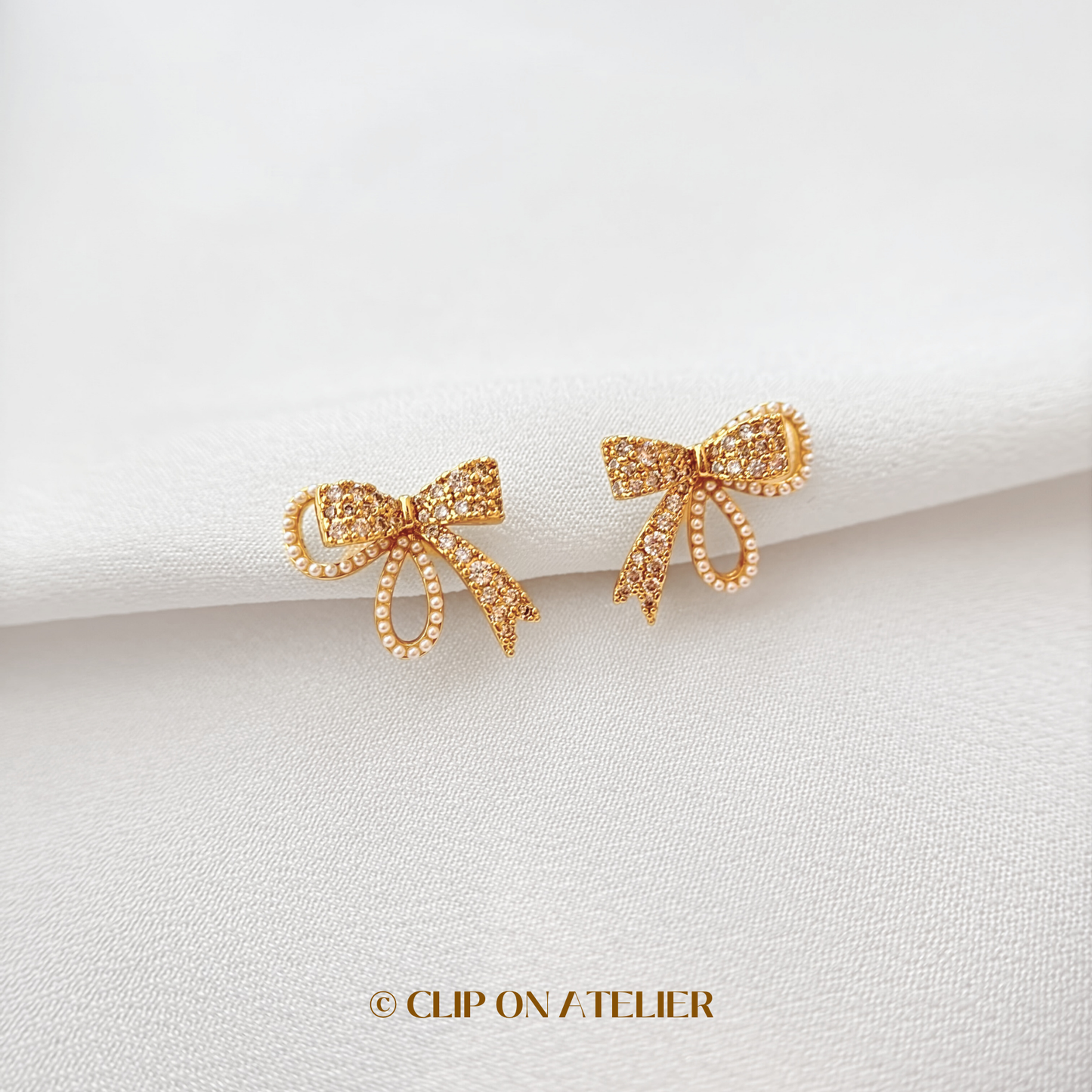 Dainty Sparkling Bow Tie Clip On Earrings