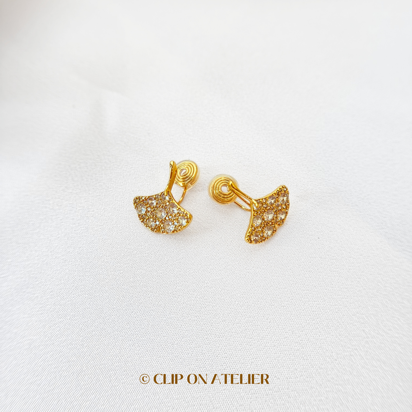 Luxe CZ Diamond Ginkgo Leaf Clip On Earrings