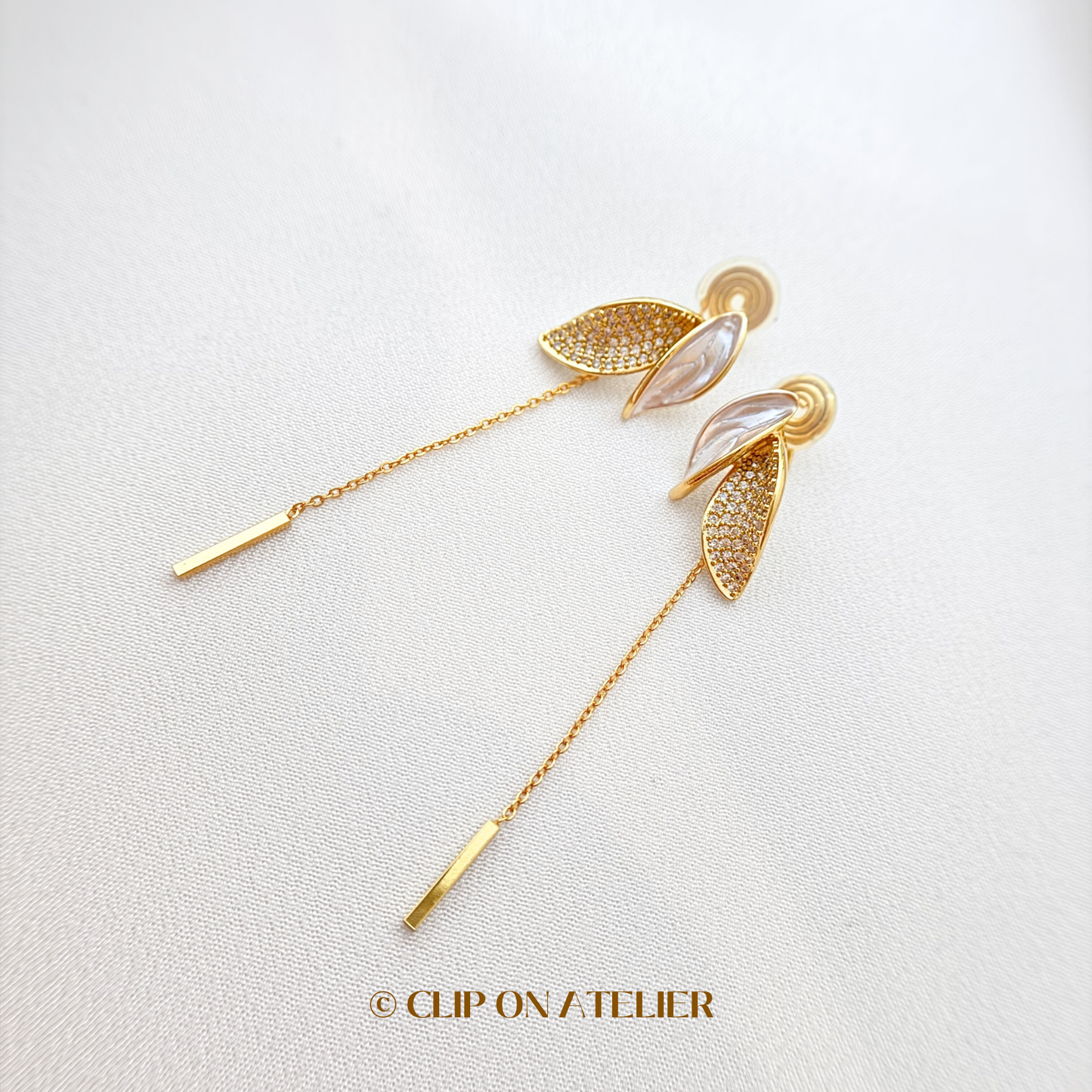 Fairy Leaves CZ Diamond Dangle Clip On Earrings