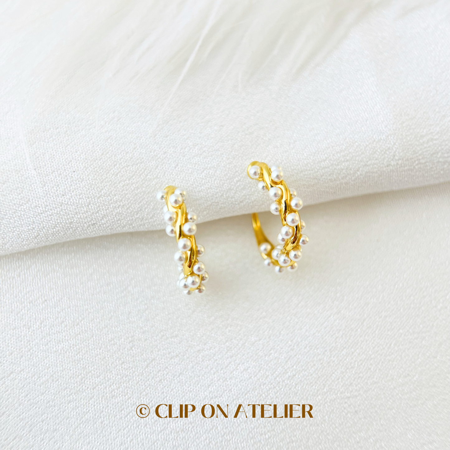 French Chic Style Twisted Pearl Hoop Clip On Earrings