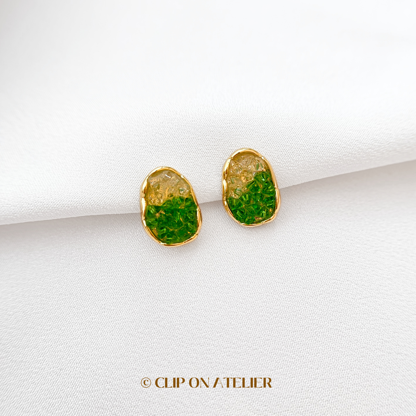 Artistic Green Gradient CZ Diamond Clip on Earrings