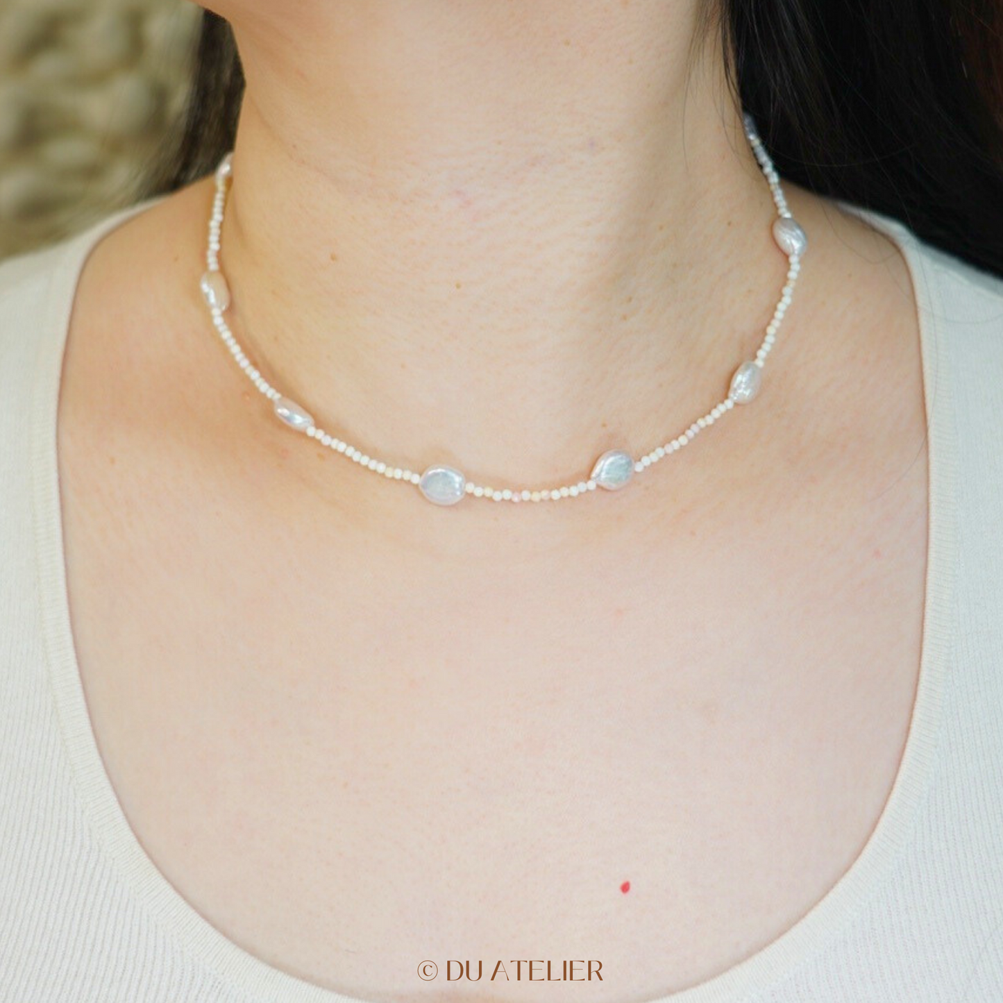 Natural Button Baroque Pearl with Pink Conch Necklace
