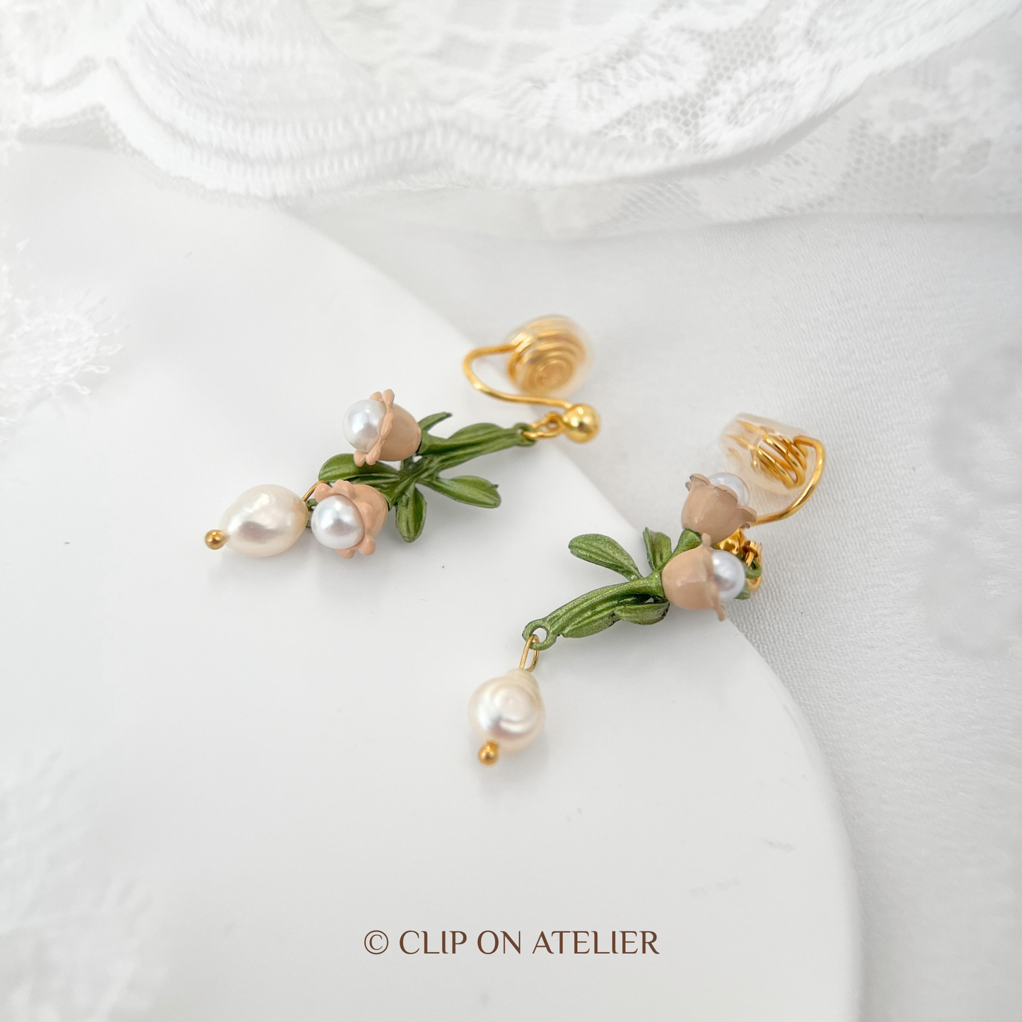 Lily of Valley Pearl Clip On Earrings