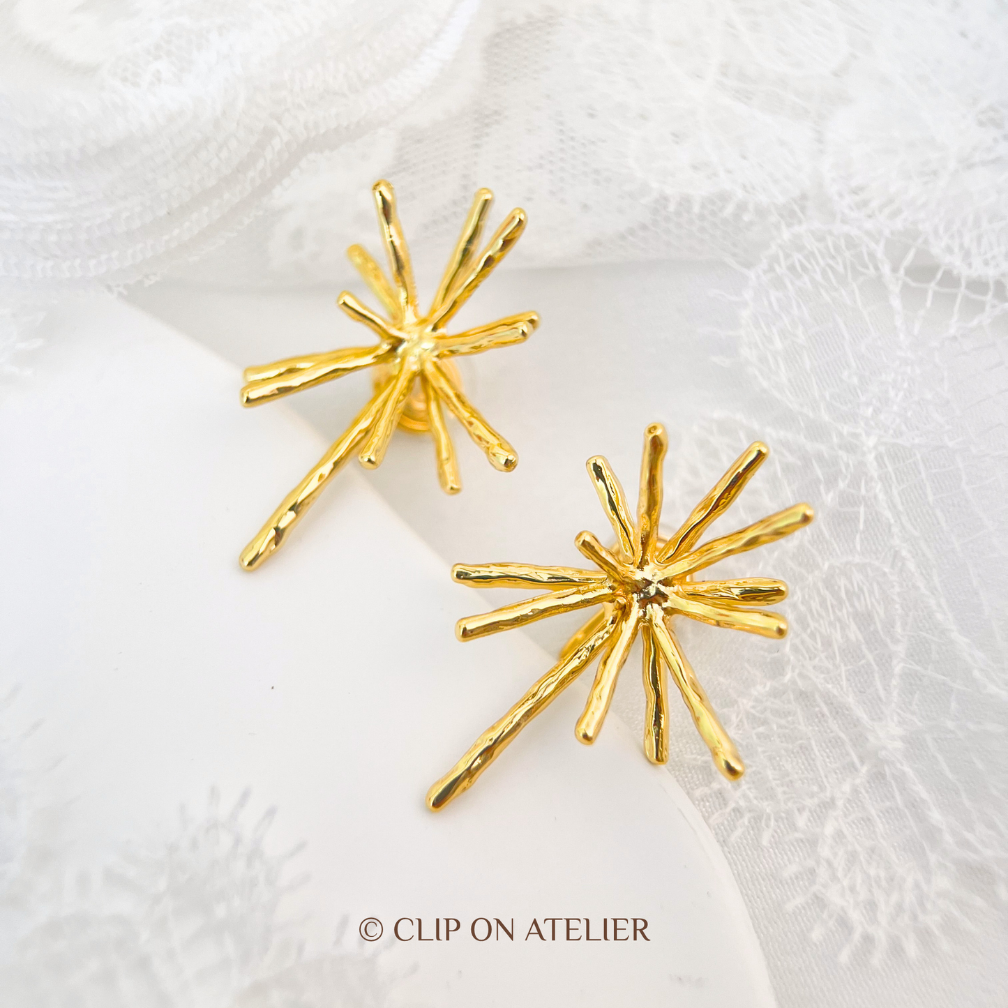 Gold Fireworks Clip On Earrings
