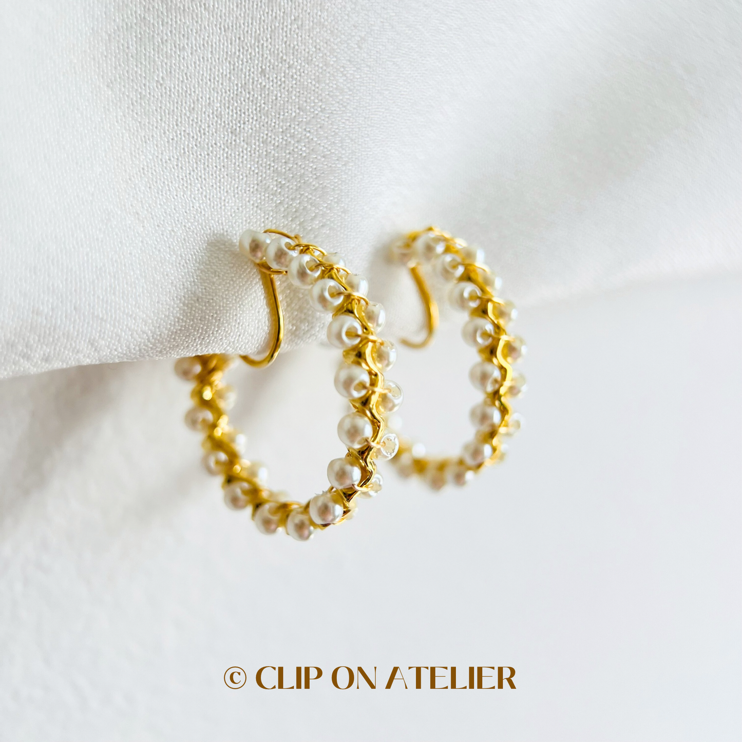 French Chic Style Pearl Hoop Clip On Earrings