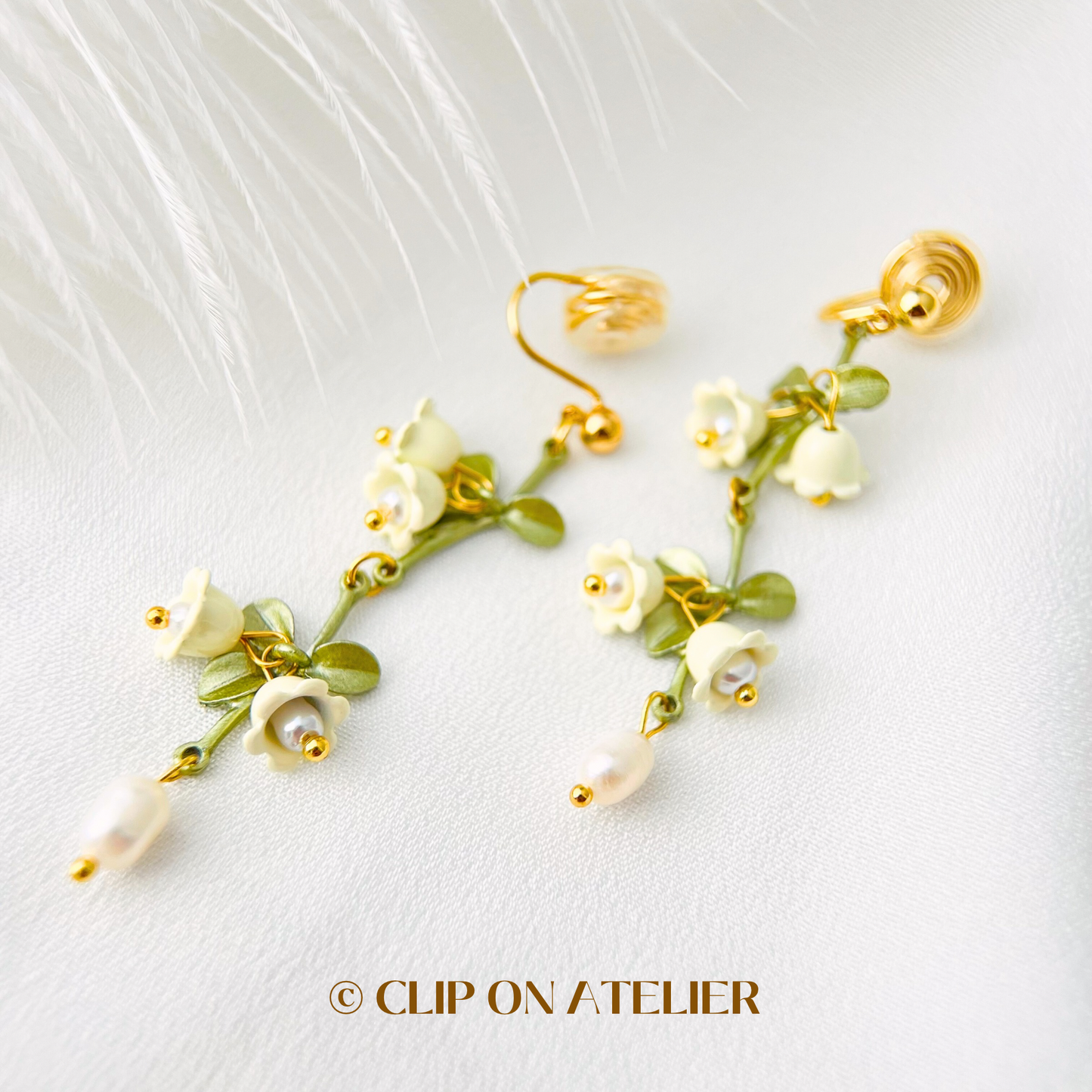Liky of the Valley Pearl Drop Clip On Earrings