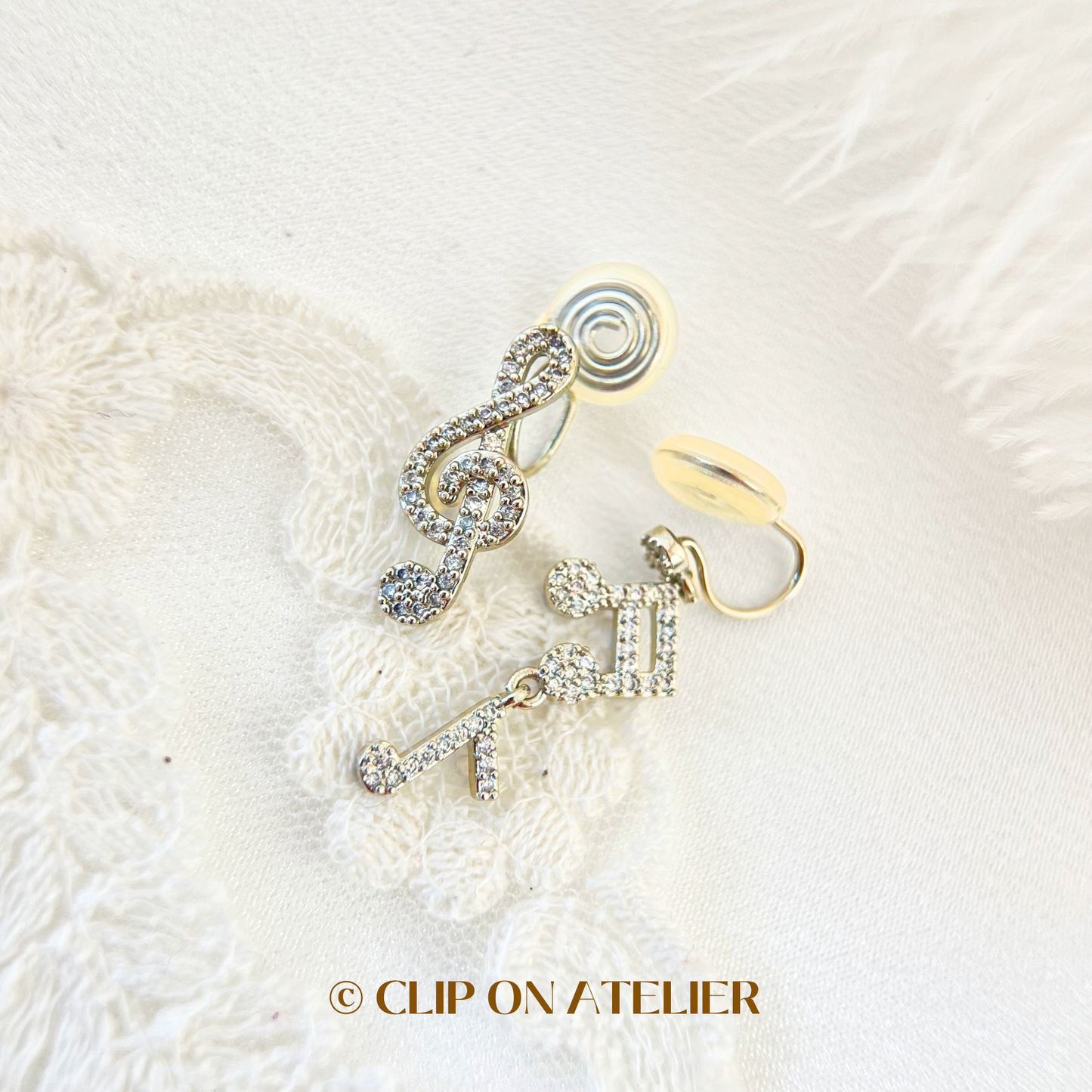 Mismatched Silver Music CZ Diamond Drop Clip On Earrings