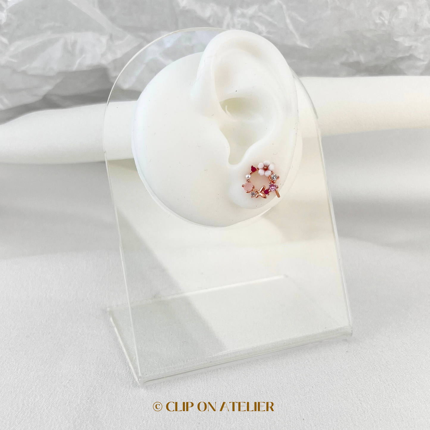 Pink Cherry Blossom Rose Gold Clip On Earrings