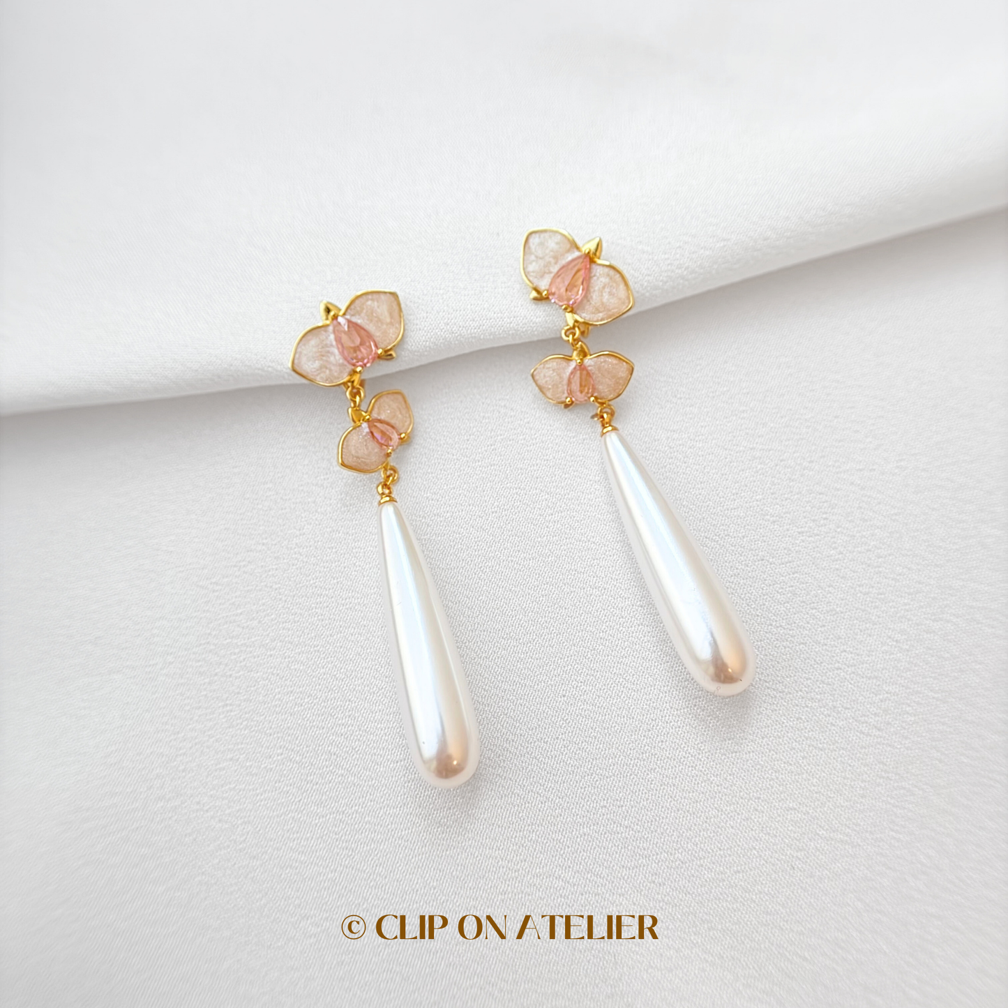Fairy Orchids CZ Diamond Crystal Pearl Clip On Earrings