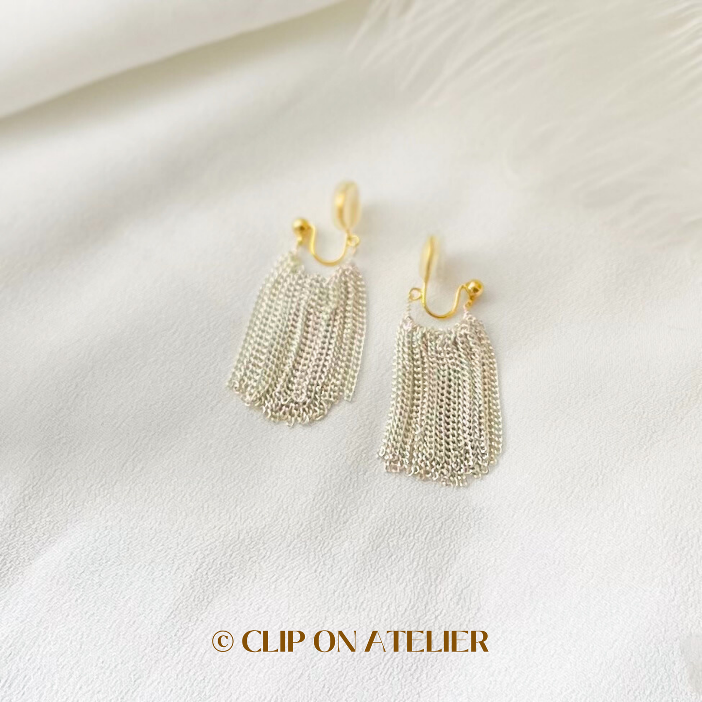 Modern Silver Tassel Drop Clip On Earrings