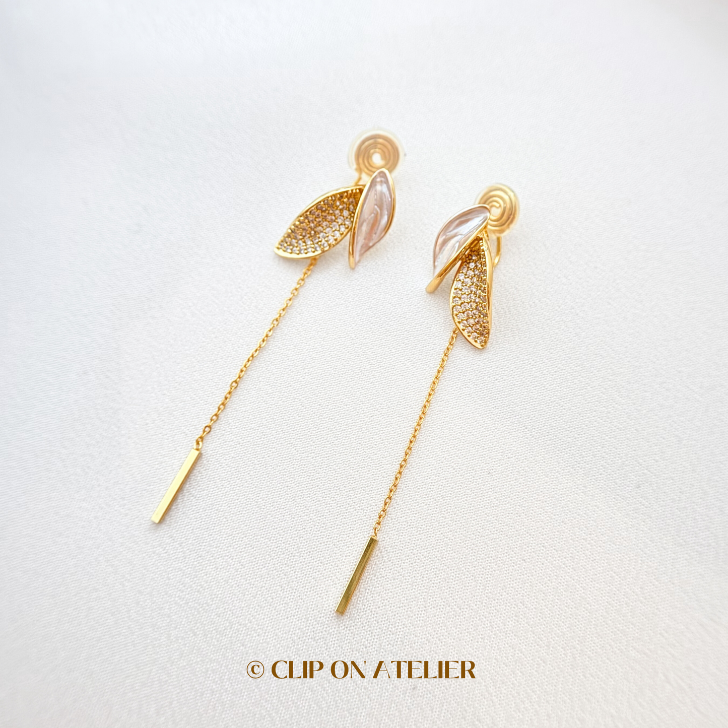 Fairy Leaves CZ Diamond Dangle Clip On Earrings
